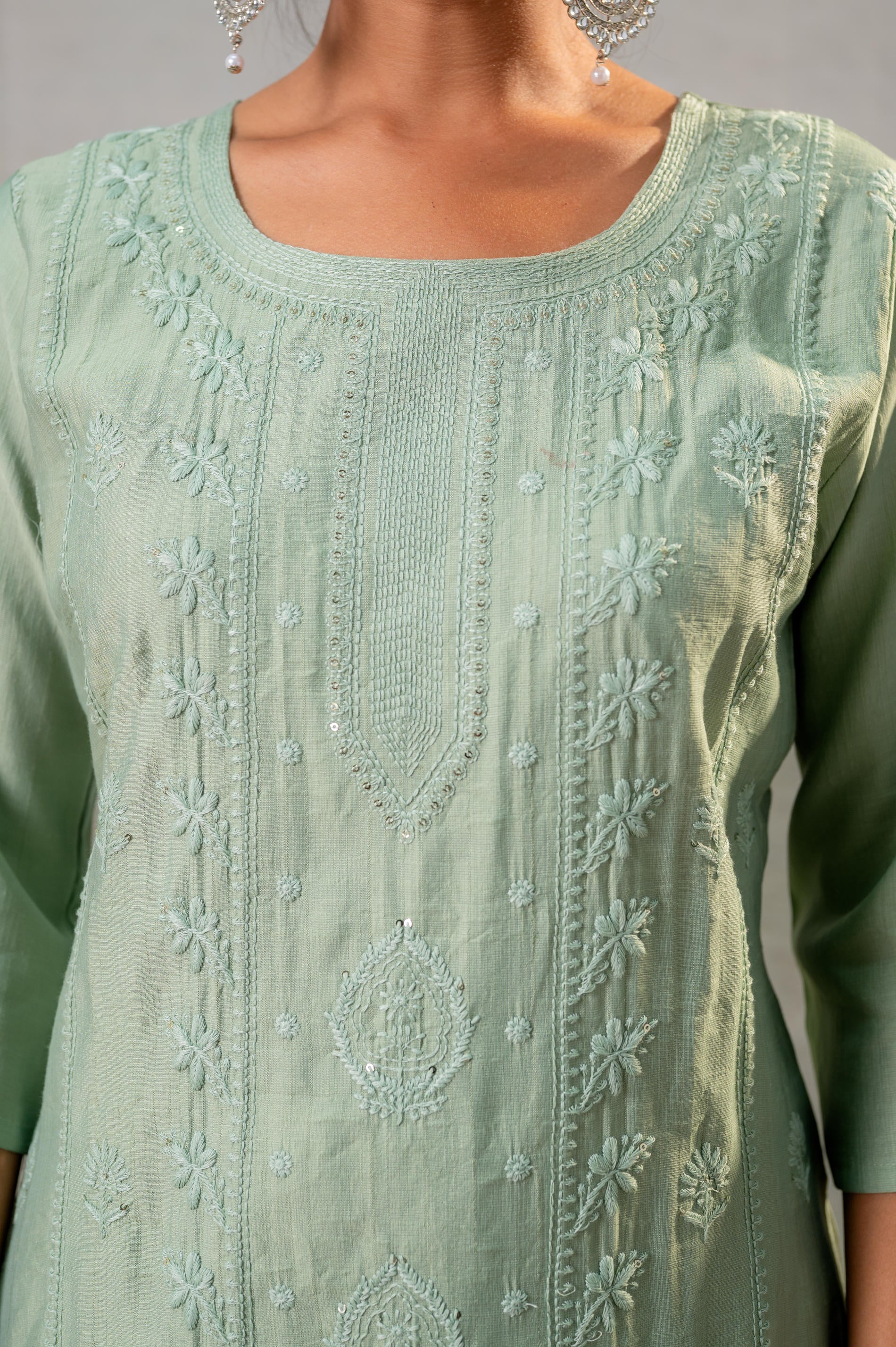 PistaGreen Embroidered Kurta