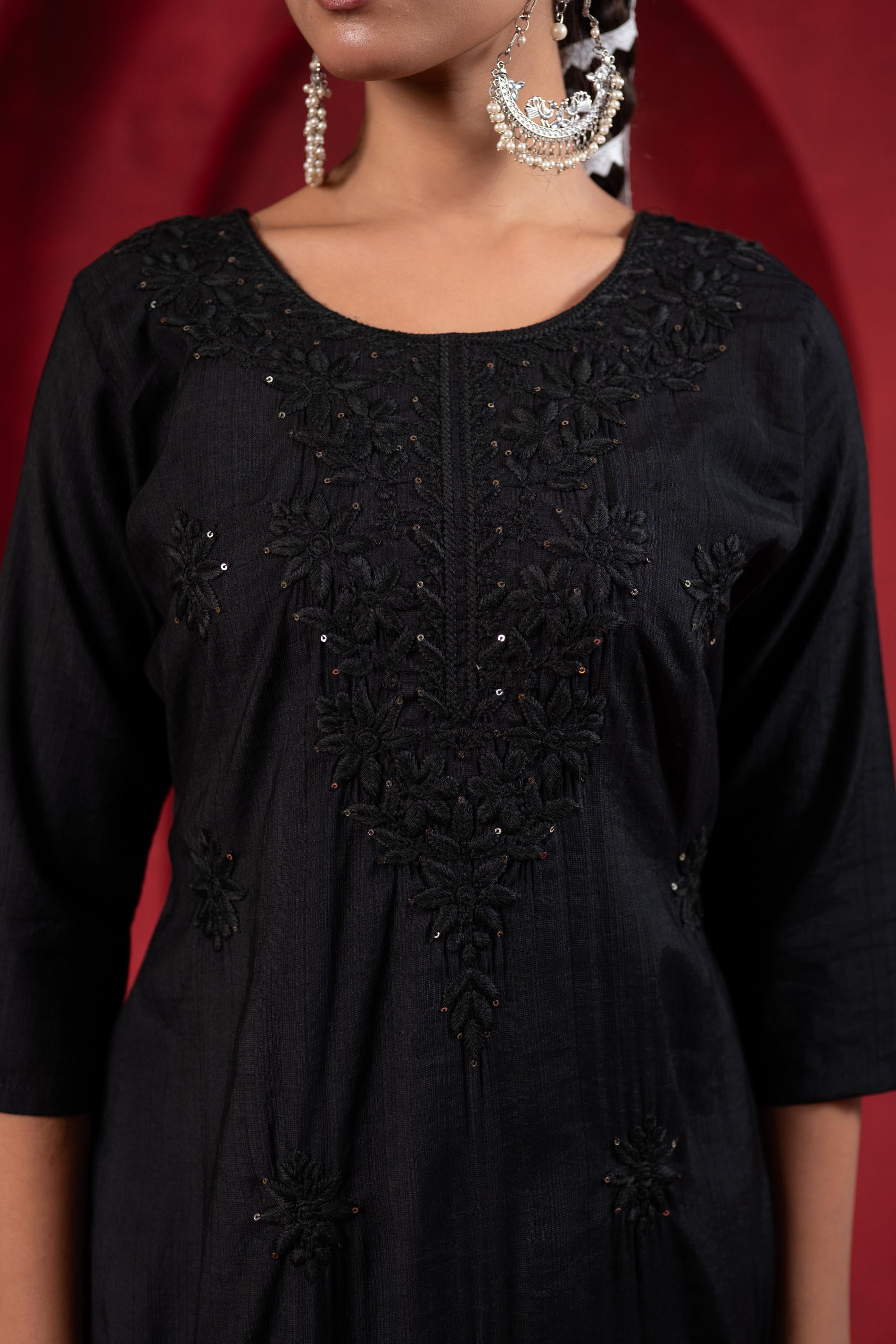 Black Tonal Sequin Embellished Straight Kurta Set