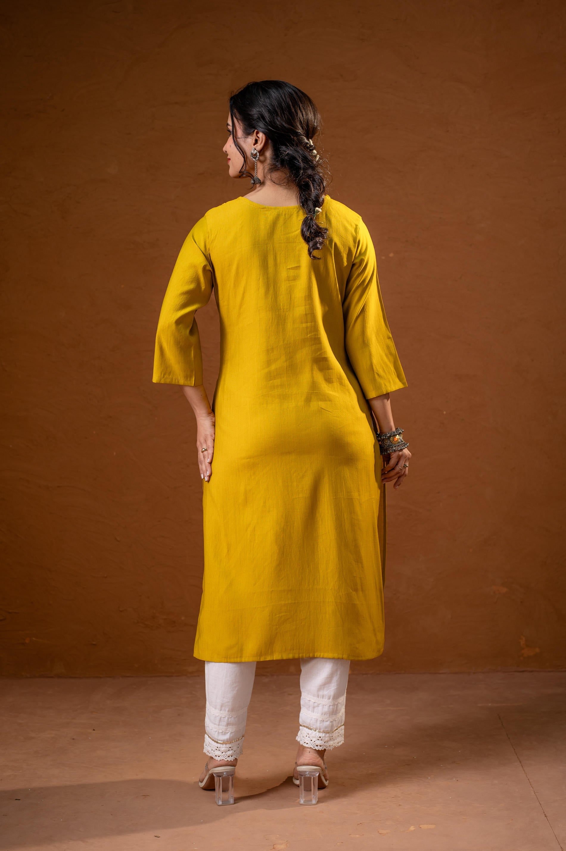 Mustard Tonal Sequin Embellished Straight Kurta Set