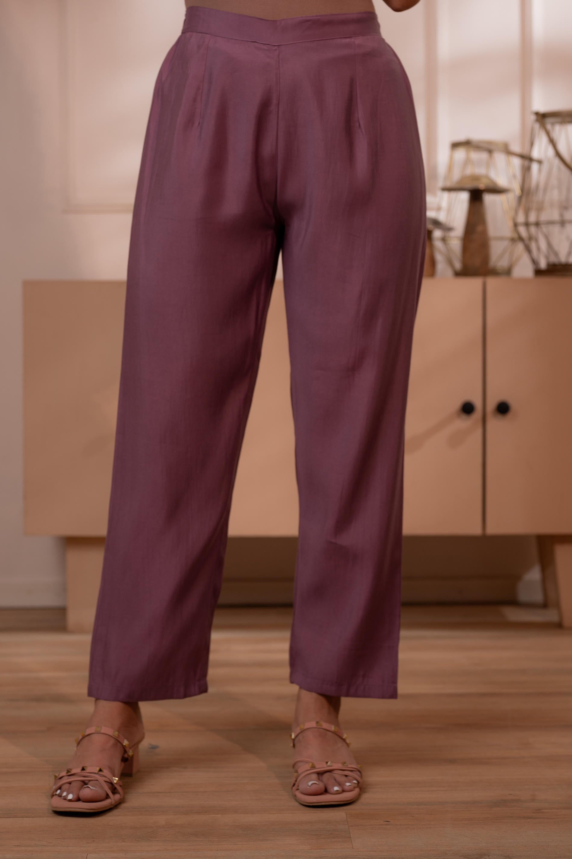 Plum Solid Embroidered Straight Kurta Pant and Dupatta Set with Thread Work