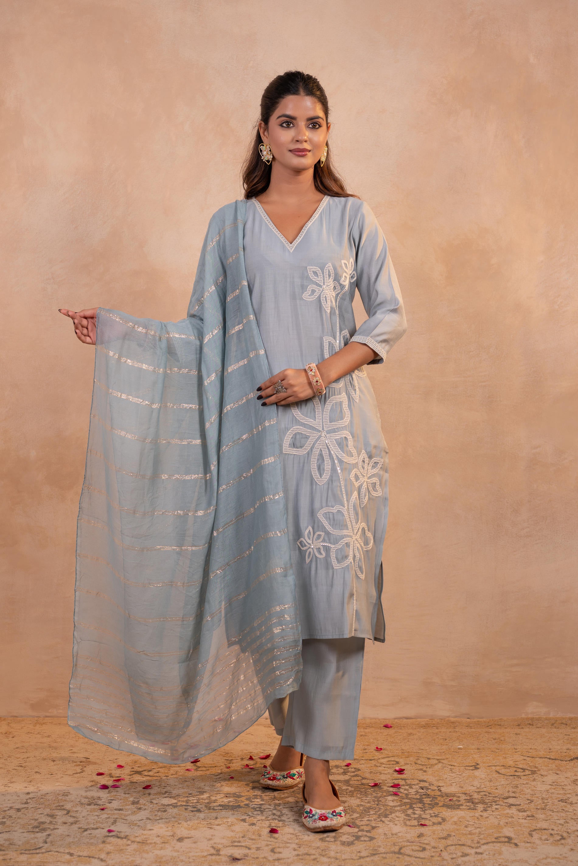 Gray Serenity Embroidered Suit Set