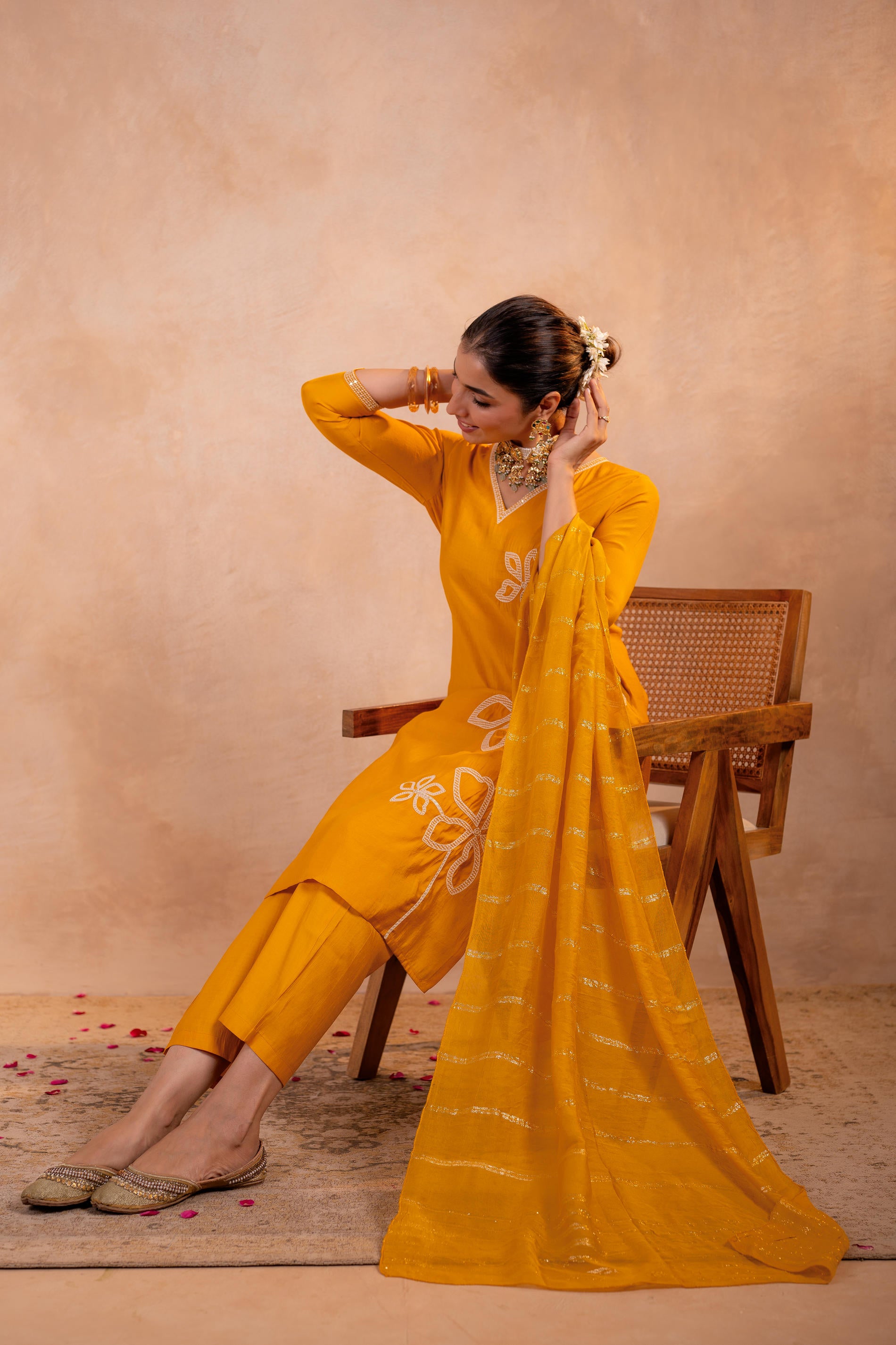 Mustard Serenity Embroidered Suit Set