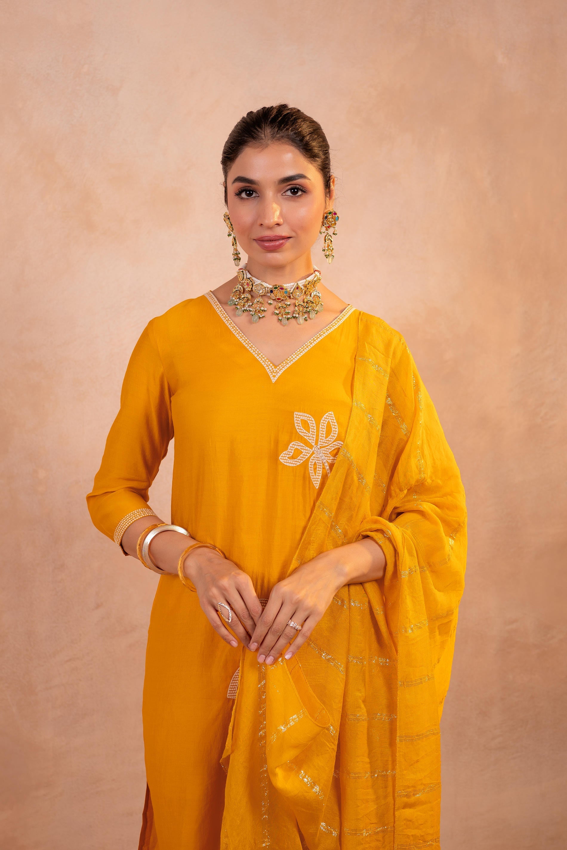 Mustard Serenity Embroidered Suit Set