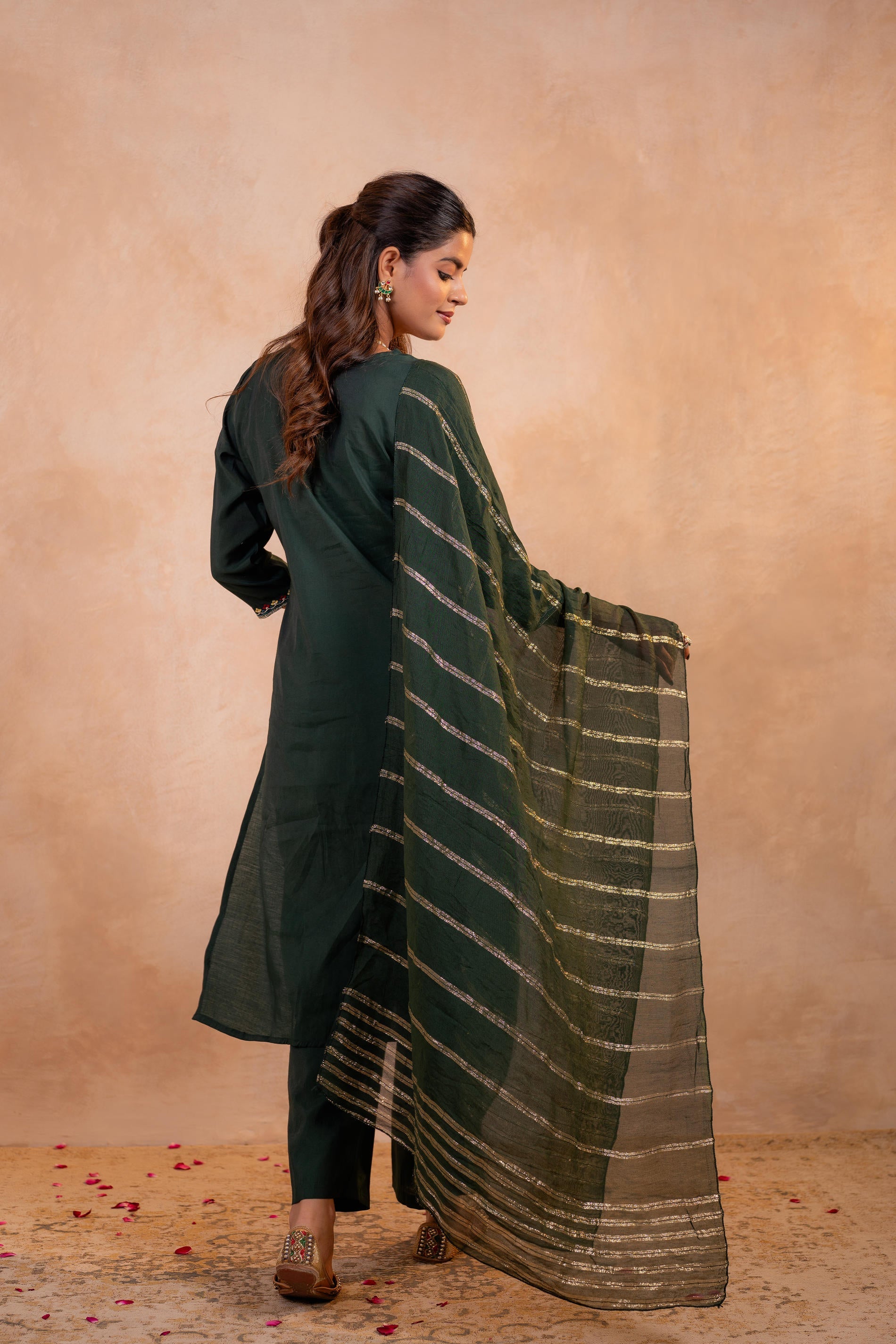 Bottle Green Serenity Embroidered Suit Set