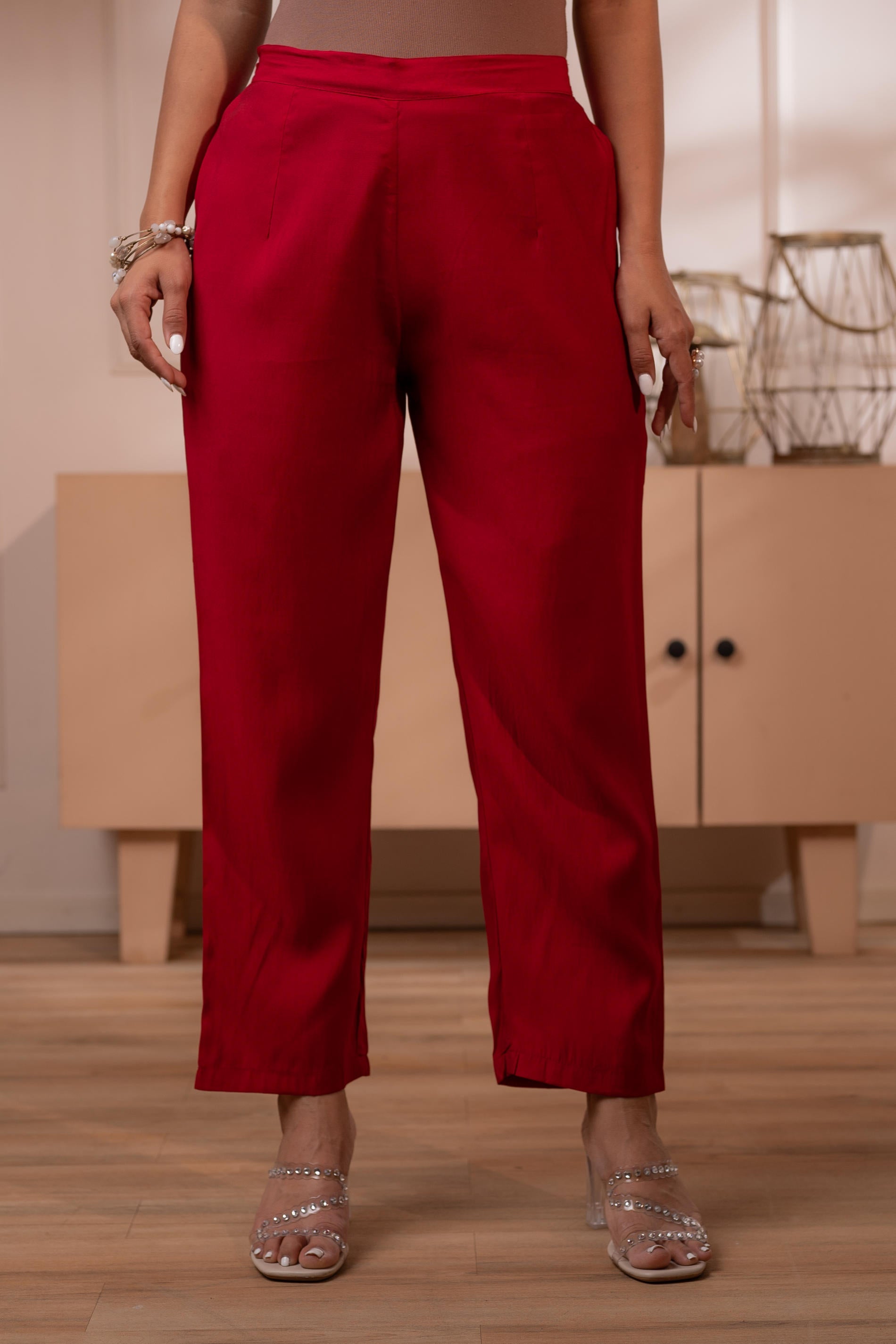 Maroon Solid Embroidered Straight Kurta Pant and Dupatta Set with Thread Work