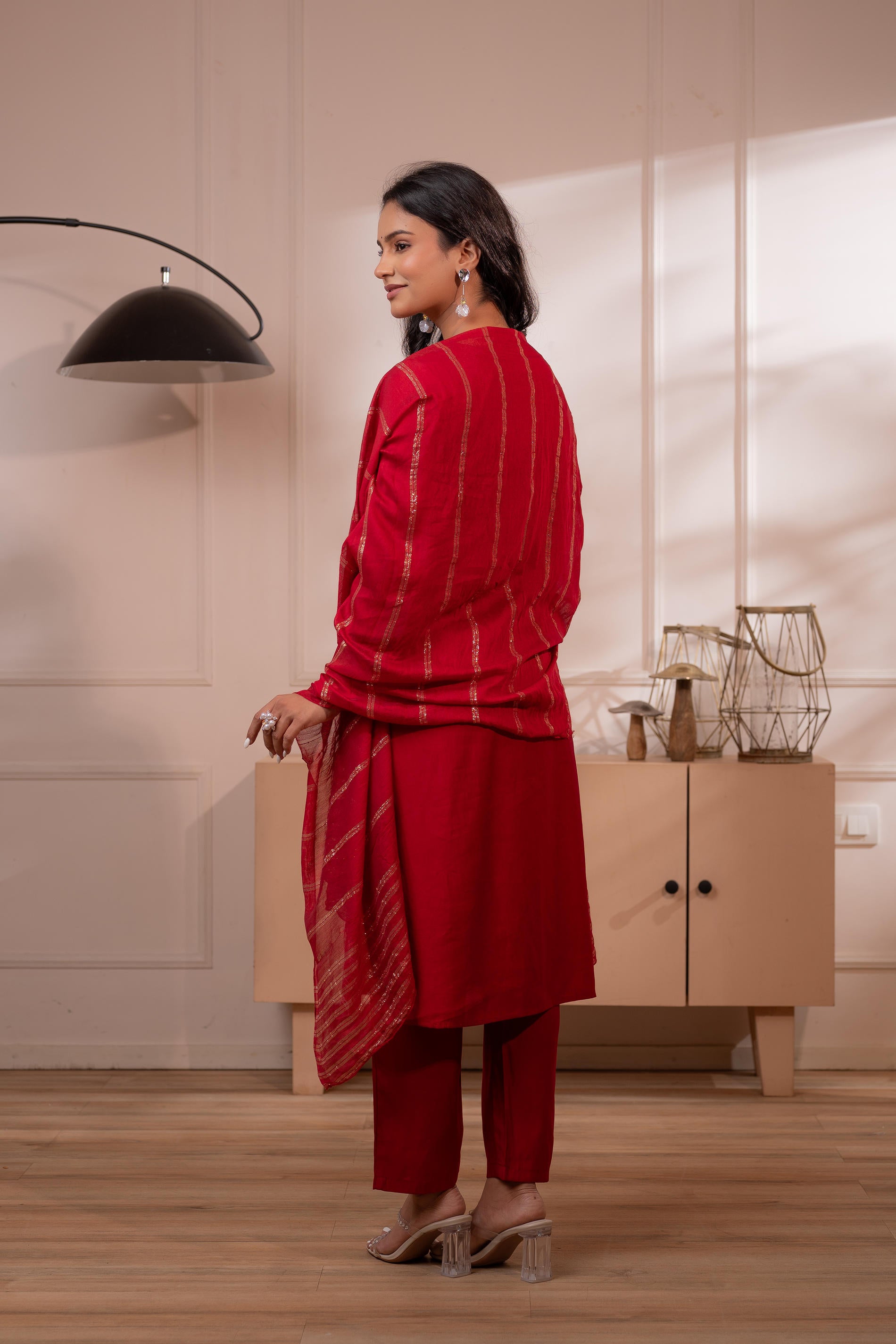 Maroon Solid Embroidered Straight Kurta Pant and Dupatta Set with Thread Work