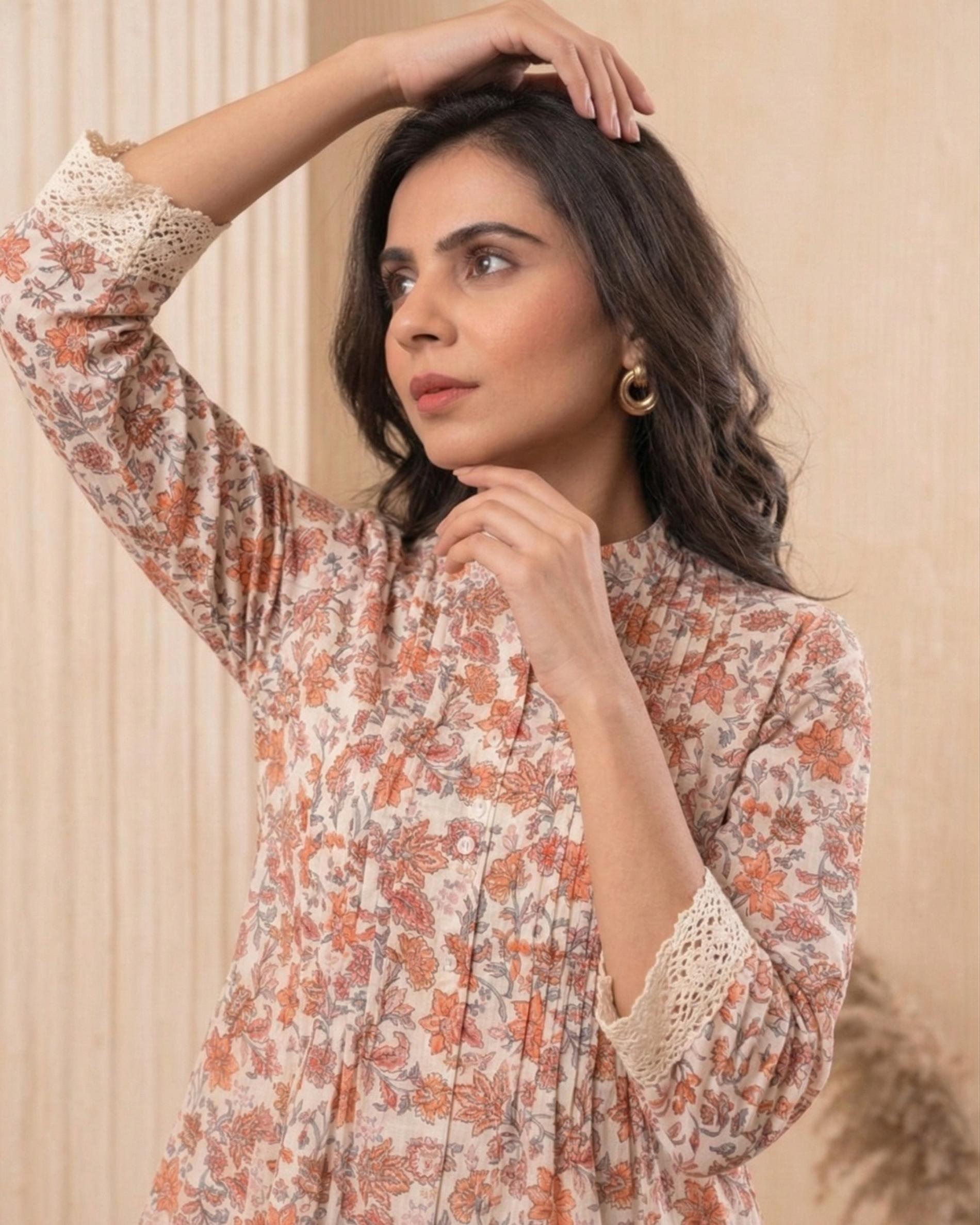 Peach Bloom Pintuck Tunic