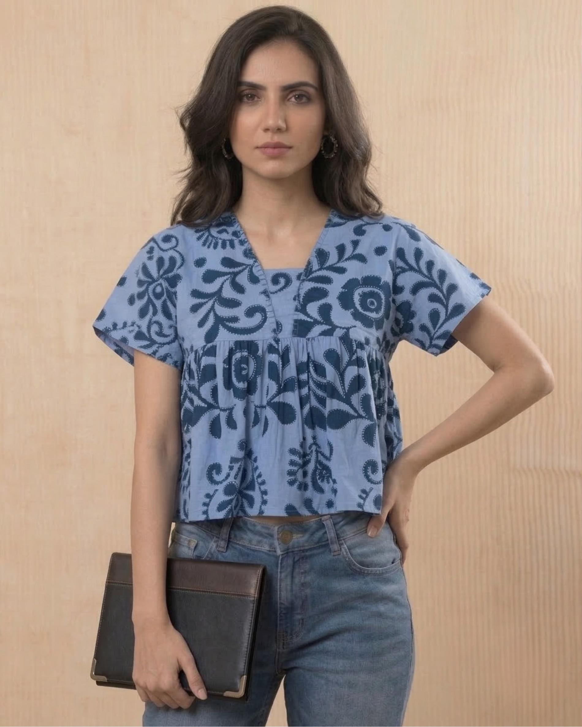 Indigo Breeze Boxy Crop Top