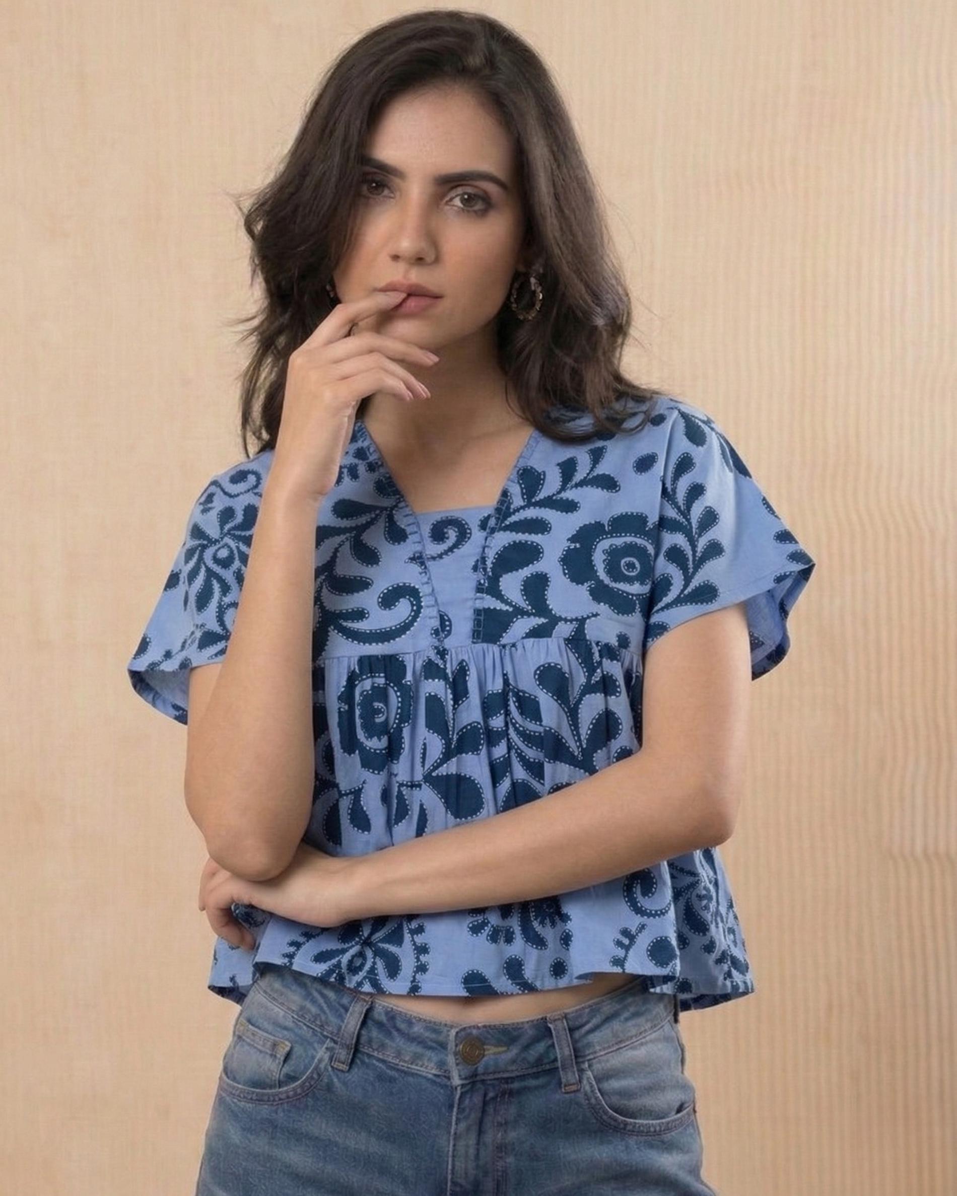 Indigo Breeze Boxy Crop Top