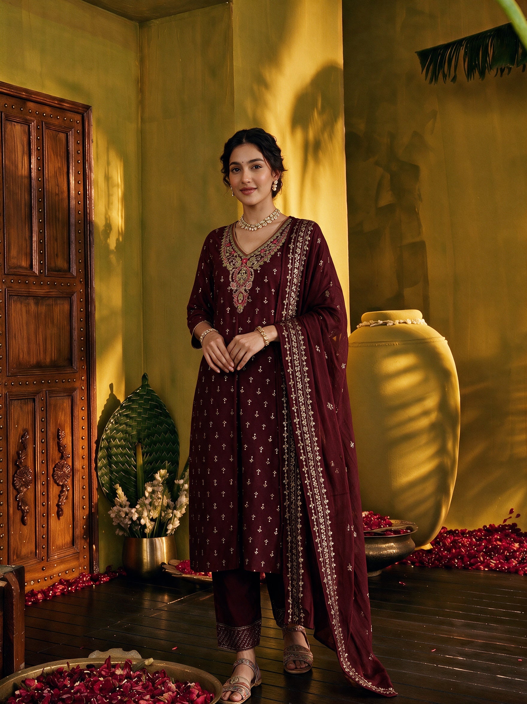 White Embroidered Cotton Anarkali Long Dress