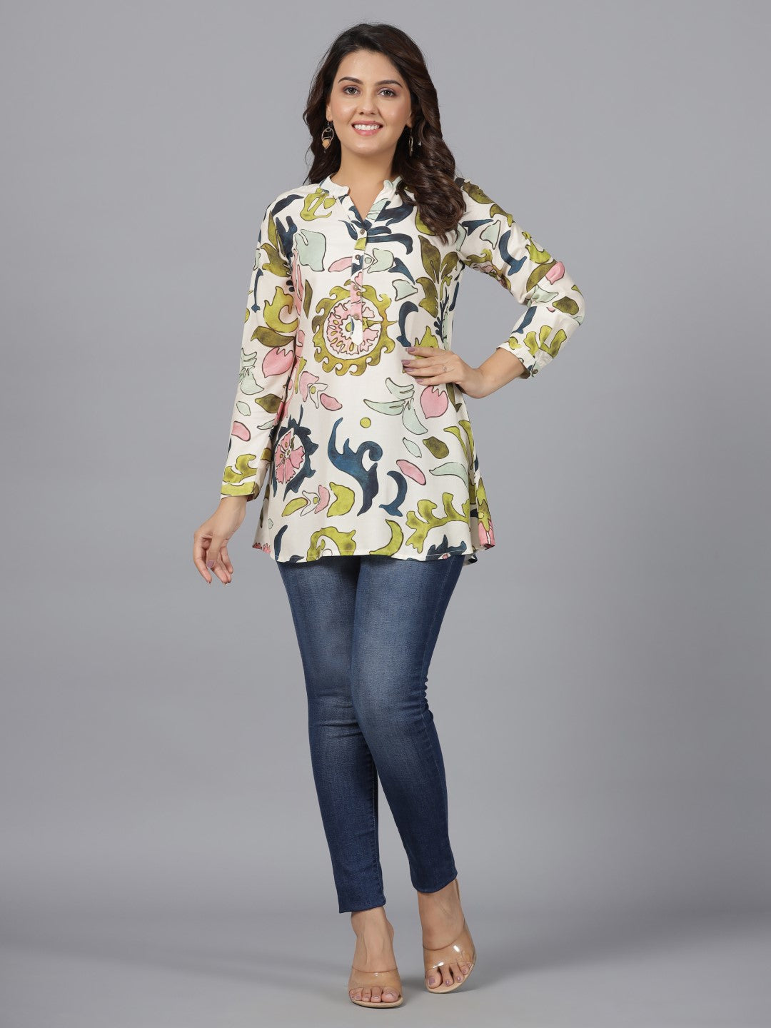 Juniper The Digitopia Multi-color Abstract Printed Rayon Tunic