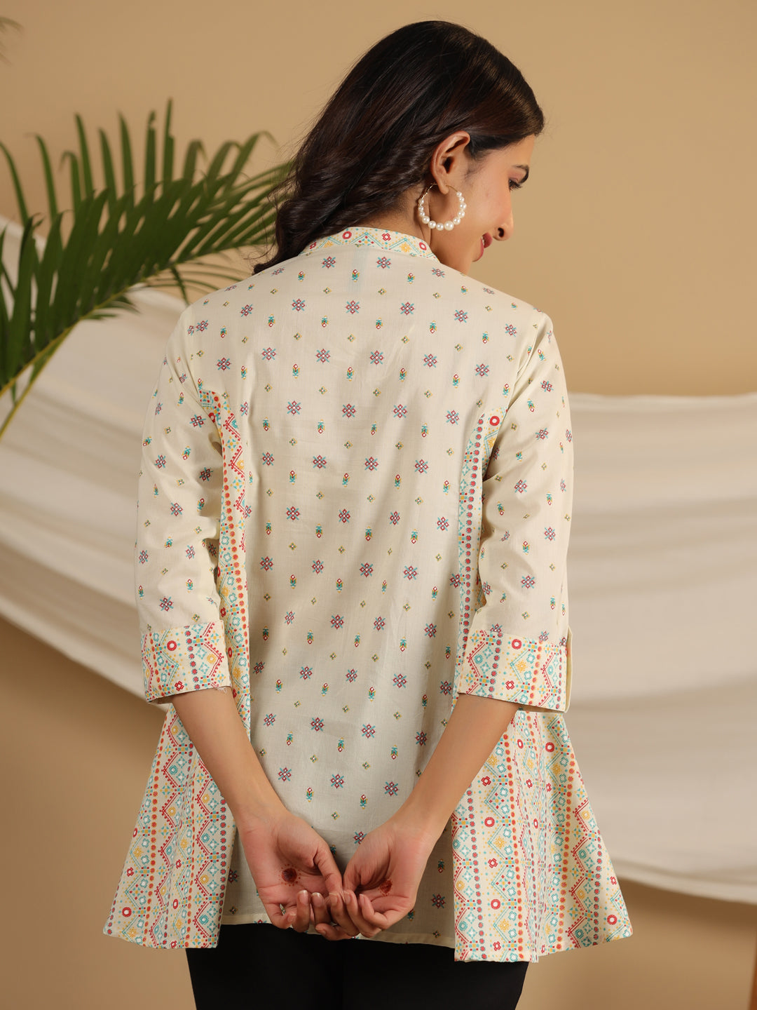 Ivory Cotton Cambric Printed Flared Shirt