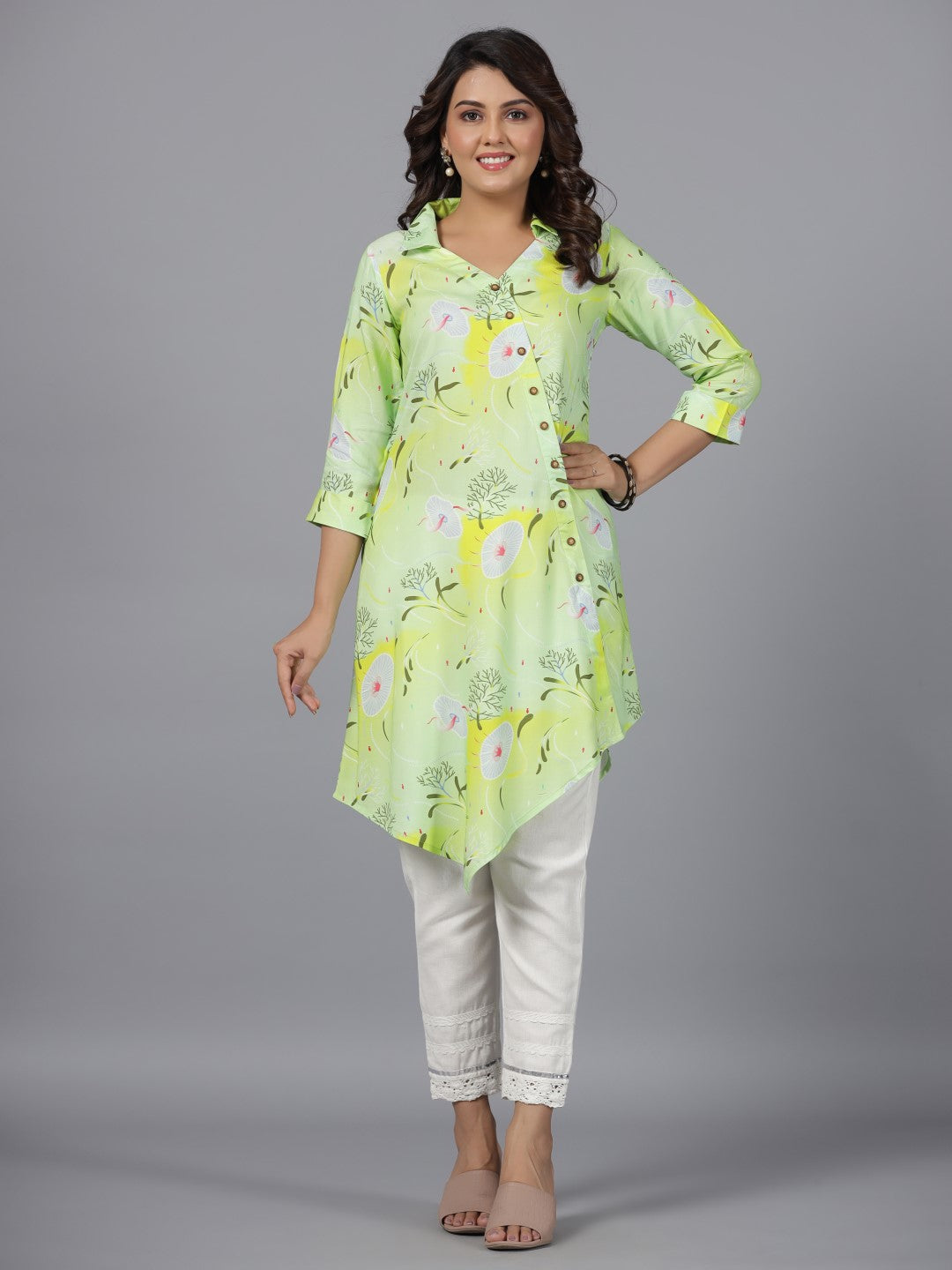 MONOMEE JAIDE GREEN STRIPE A-LINE KURTA
