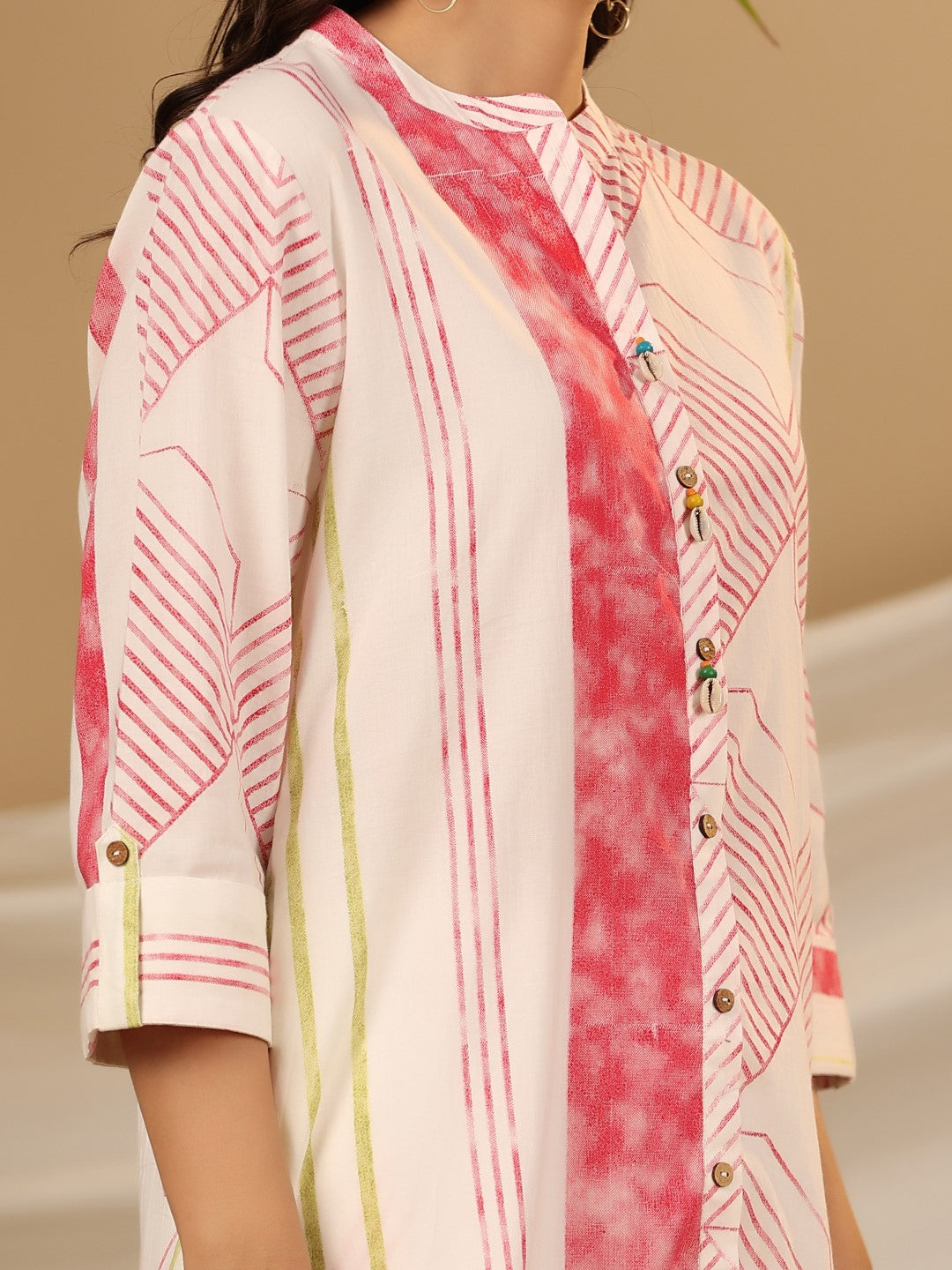 Juniper Multi-colour Stripped Pure Cotton Kurta With Beads Work