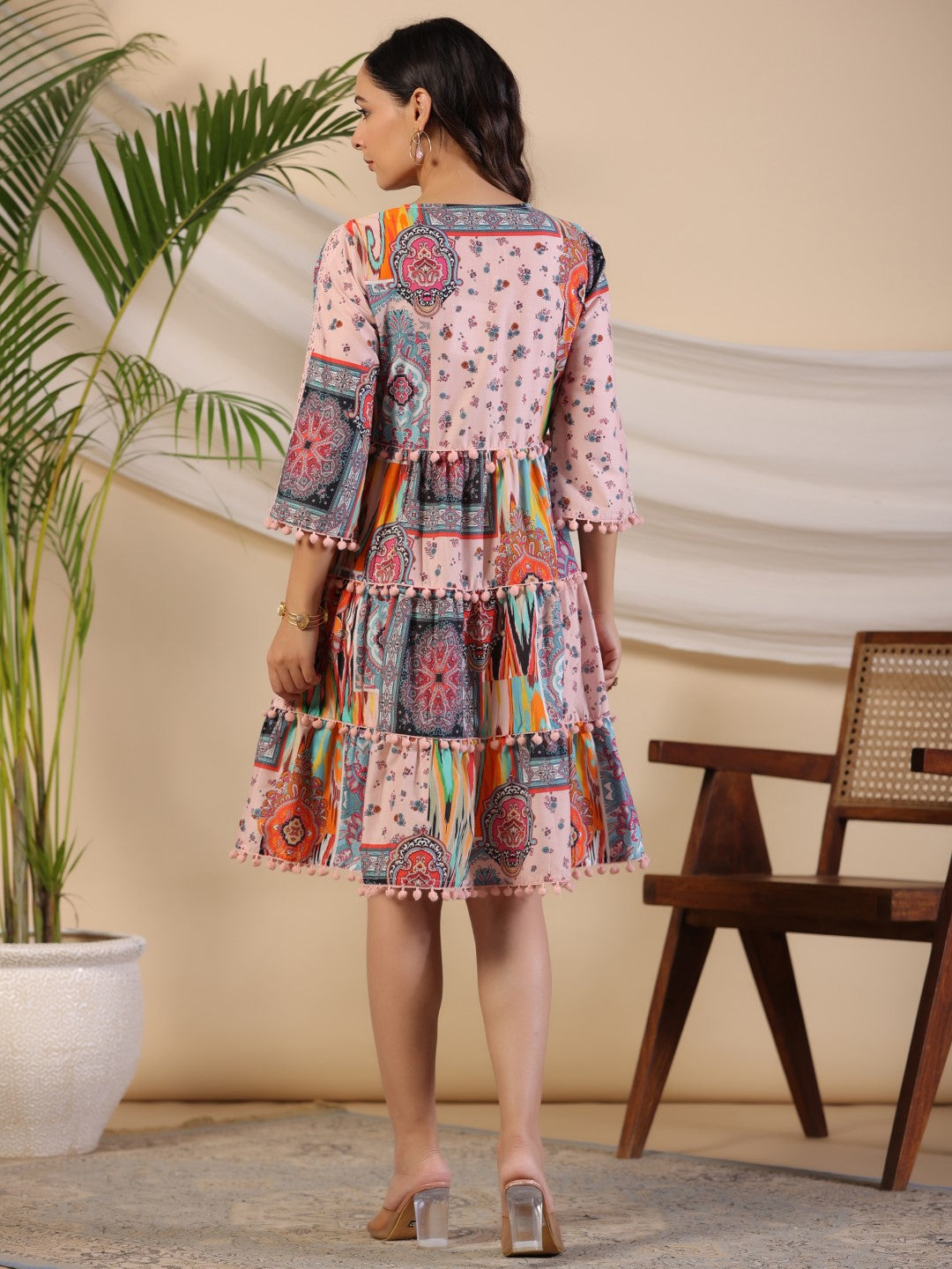 Juniper Multi-Colour Floral Printed Pure Cotton Dress With Lace Work