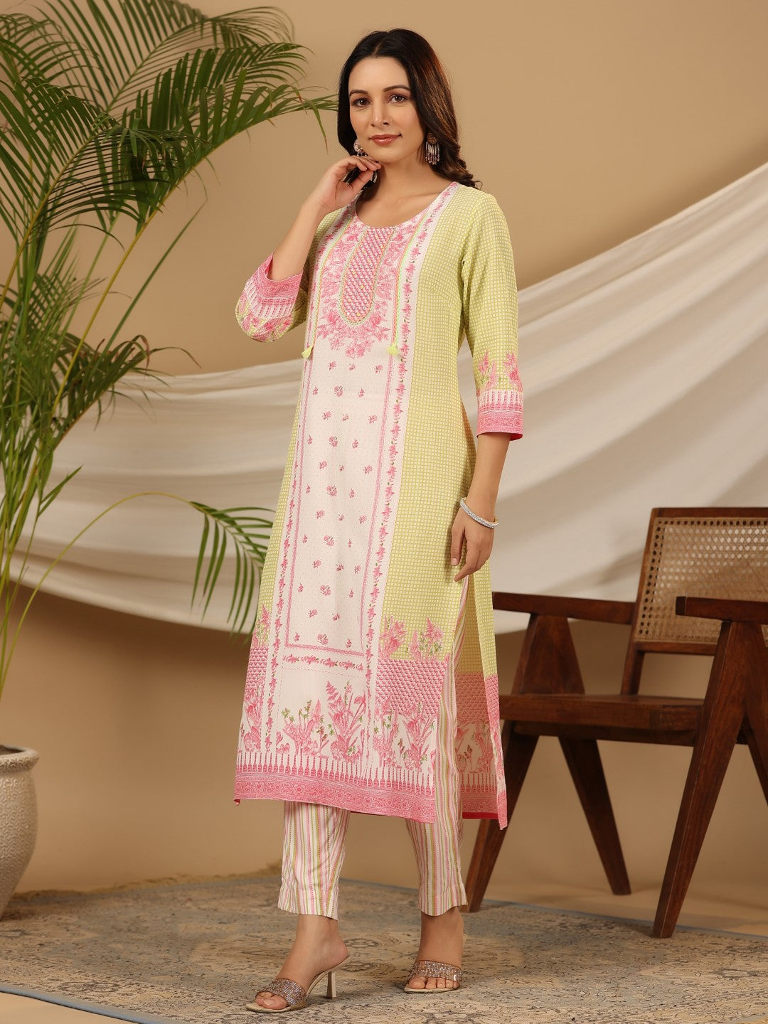 Juniper Multi-Colour Floral Printed Rayon Kurta & Pant Dupatta Set With Beads & Sequins Work