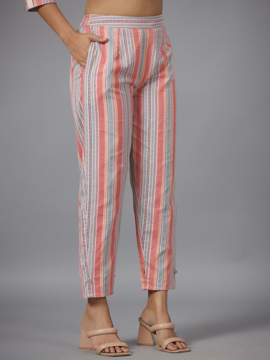 Juniper The Dhara Pink Rayon Top 7 Pants Co-Ord Set With Multi Color Embroidery Contrast Beads & Tassels