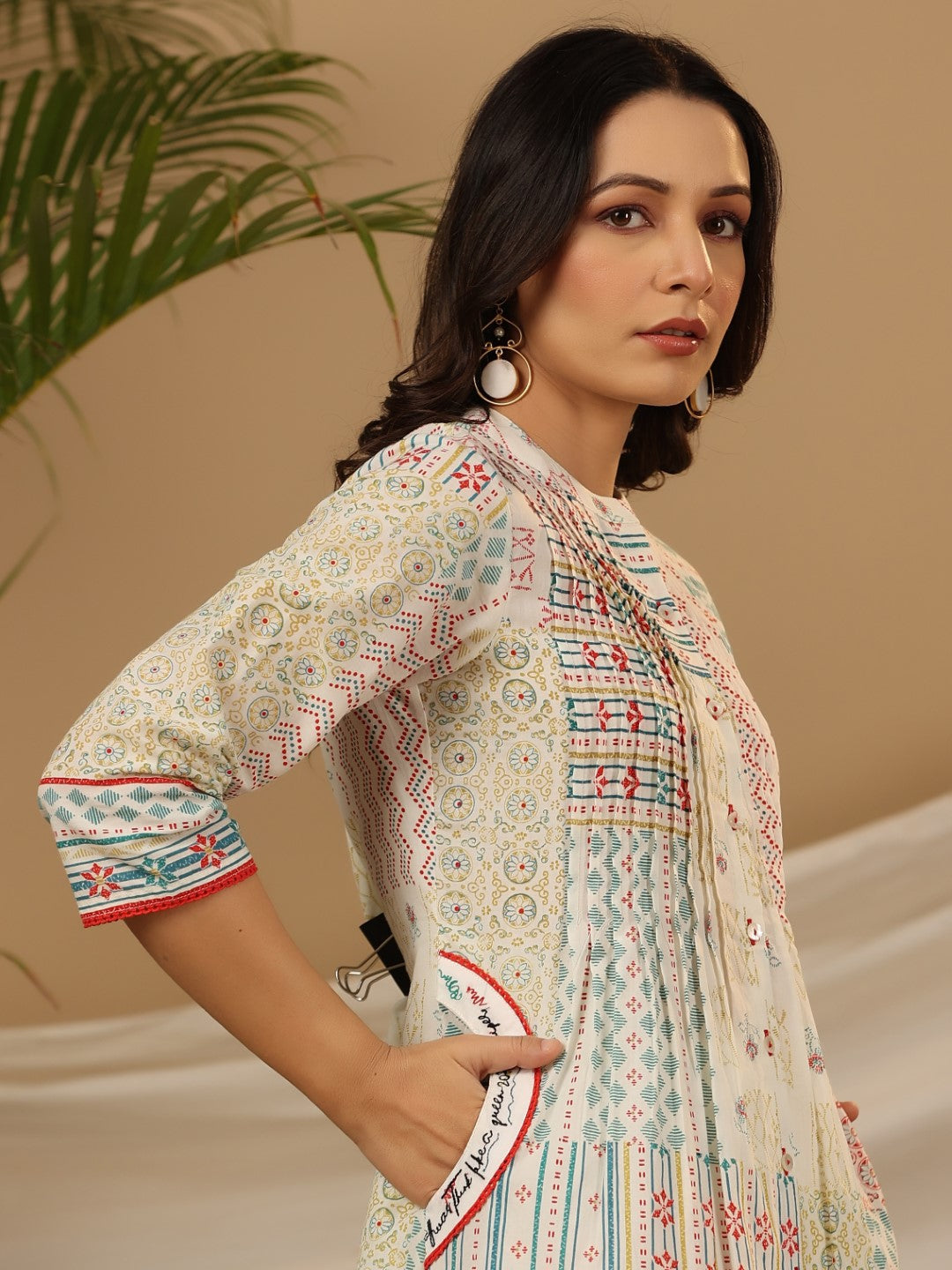 Juniper Multi-Colour Ethnic Motif Printed Pure Cotton Co-Ord Set With Thread Work