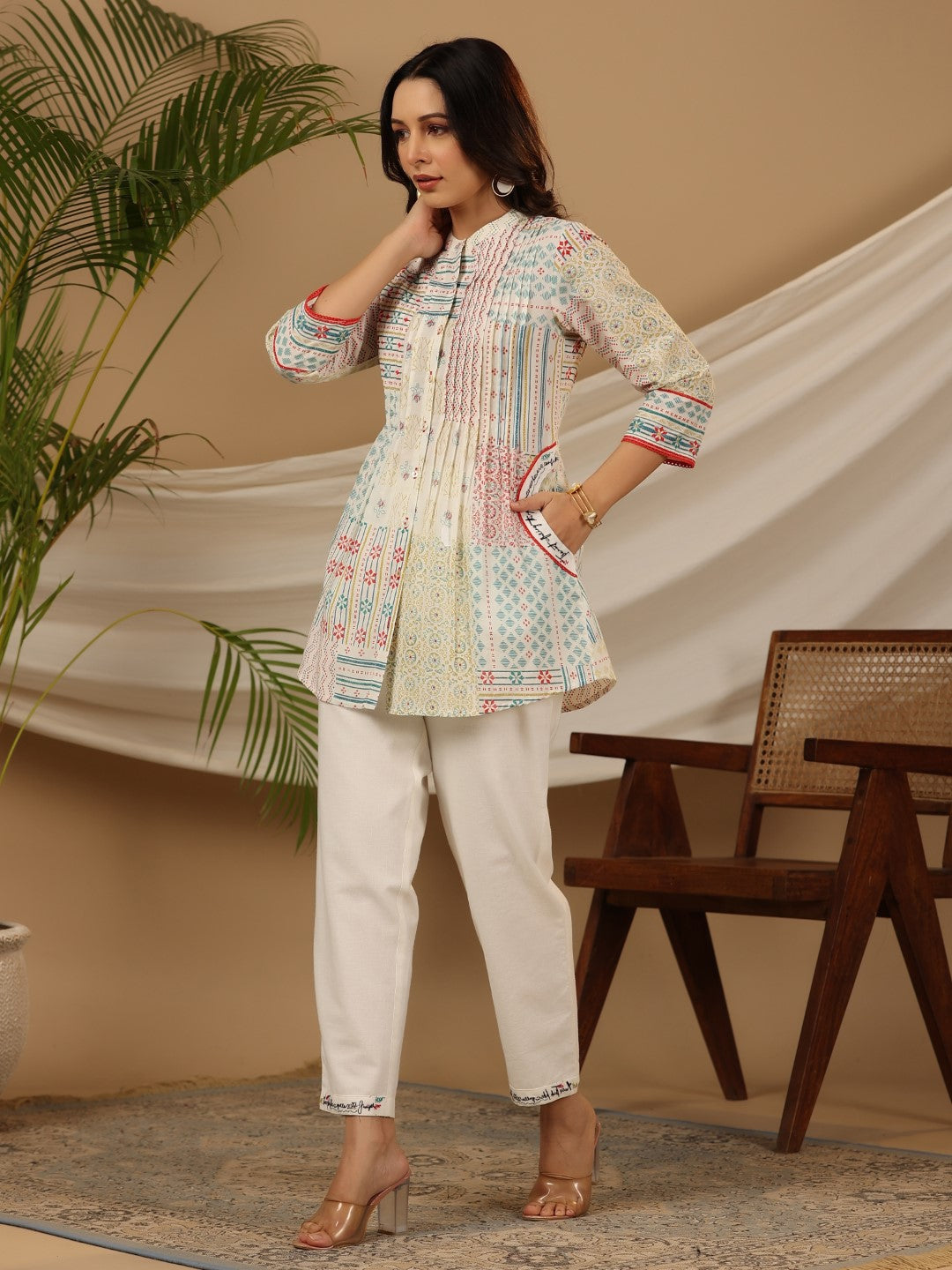 Juniper Multi-Colour Ethnic Motif Printed Pure Cotton Co-Ord Set With Thread Work