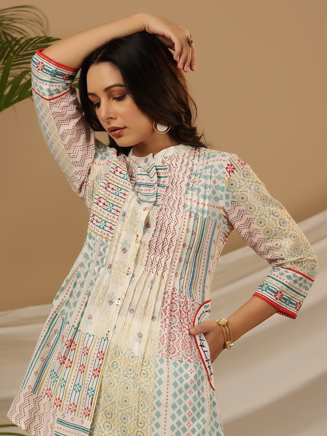 Juniper Multi-Colour Ethnic Motif Printed Pure Cotton Co-Ord Set With Thread Work