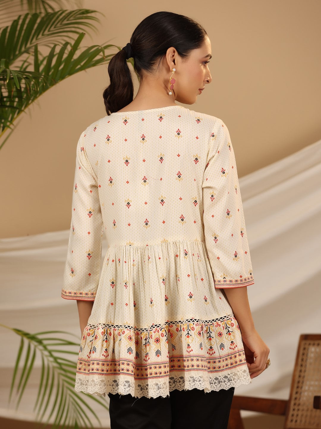 Juniper Women Ivory LIVA Rayon Printed Peplum Tunic