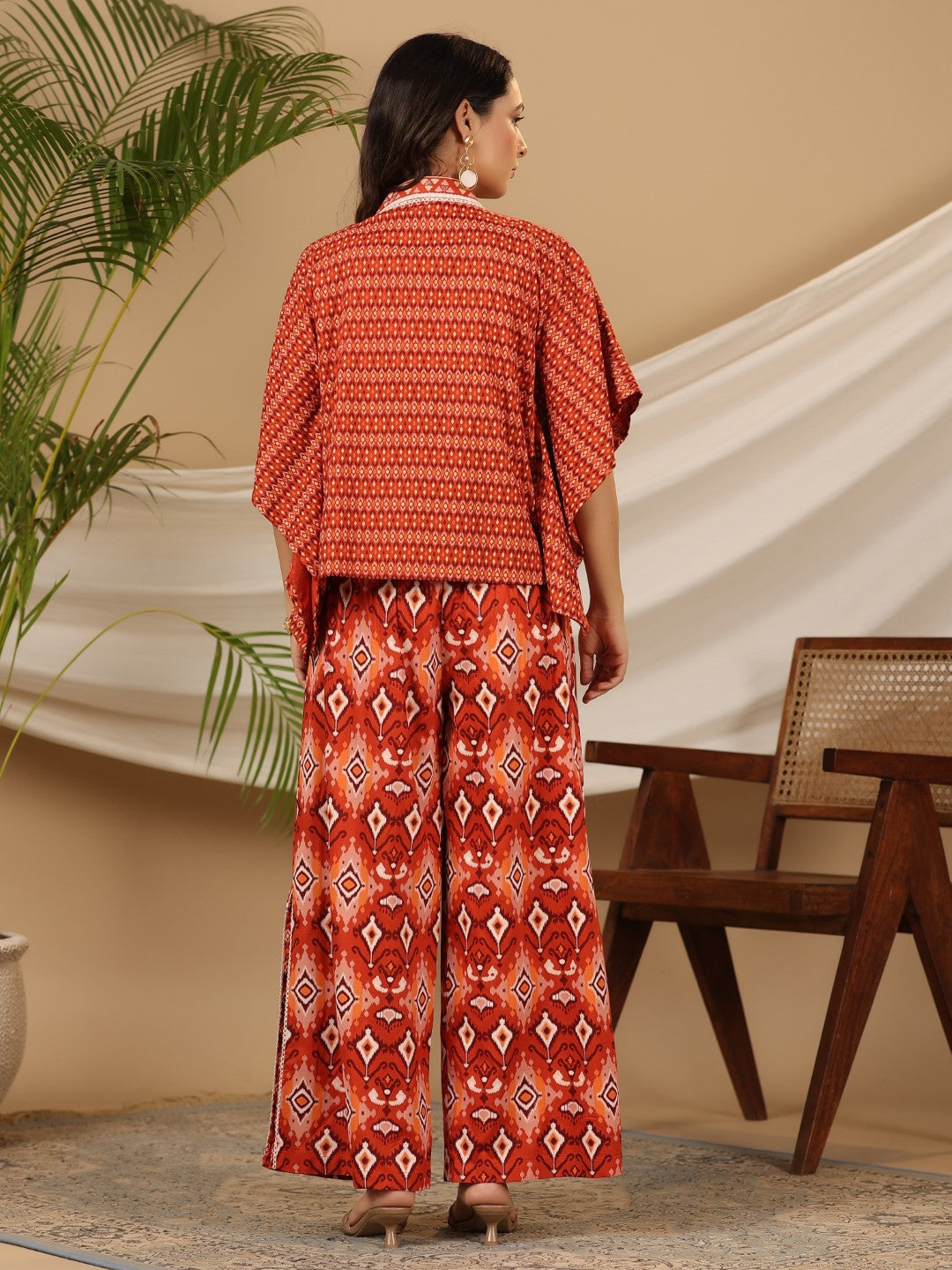 Juniper Women Rust Rayon & Flex Printed with Embroidered Co-ord  Set