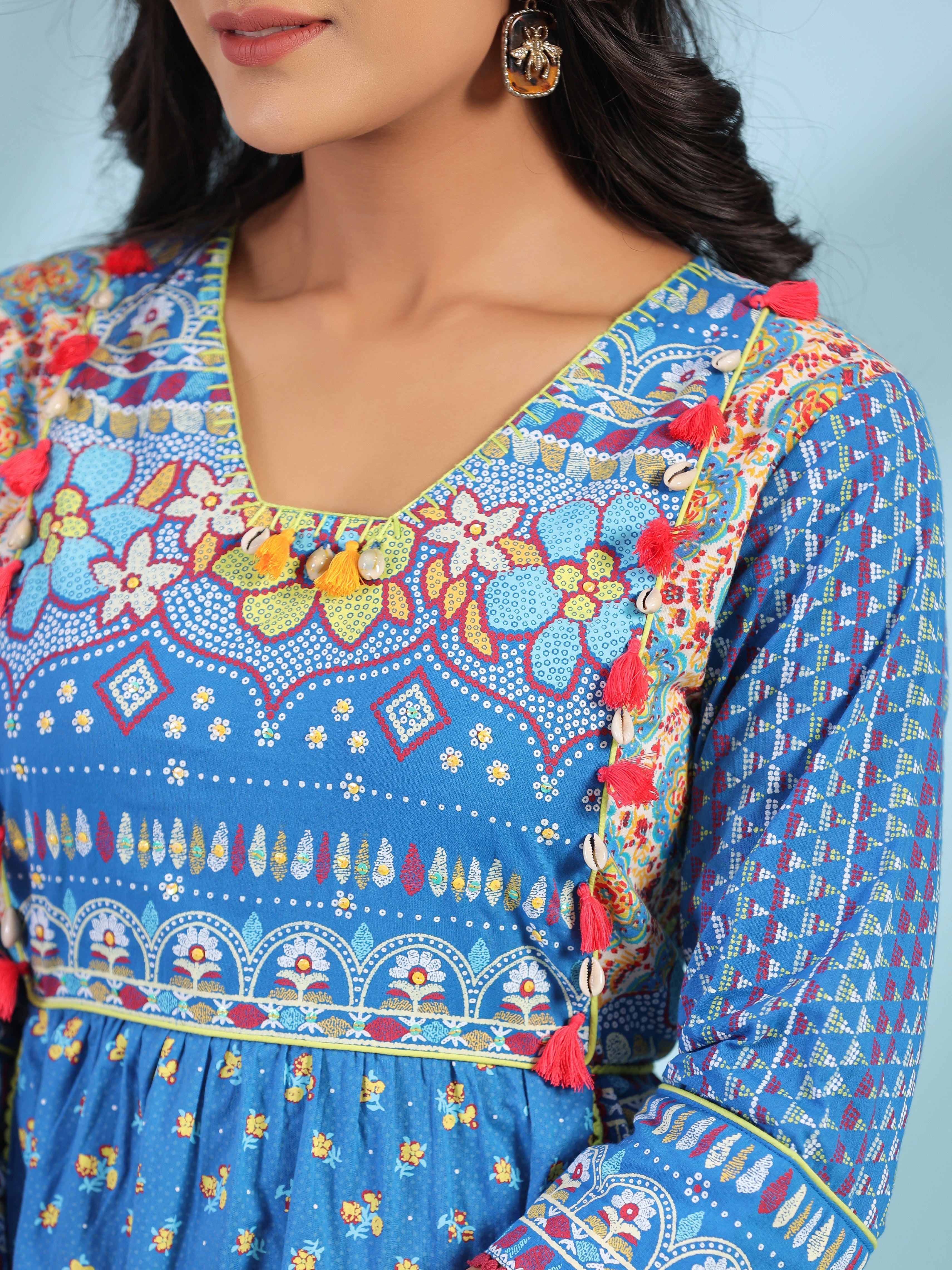 Juniper Women Blue Cotton Cambric Printed Dress