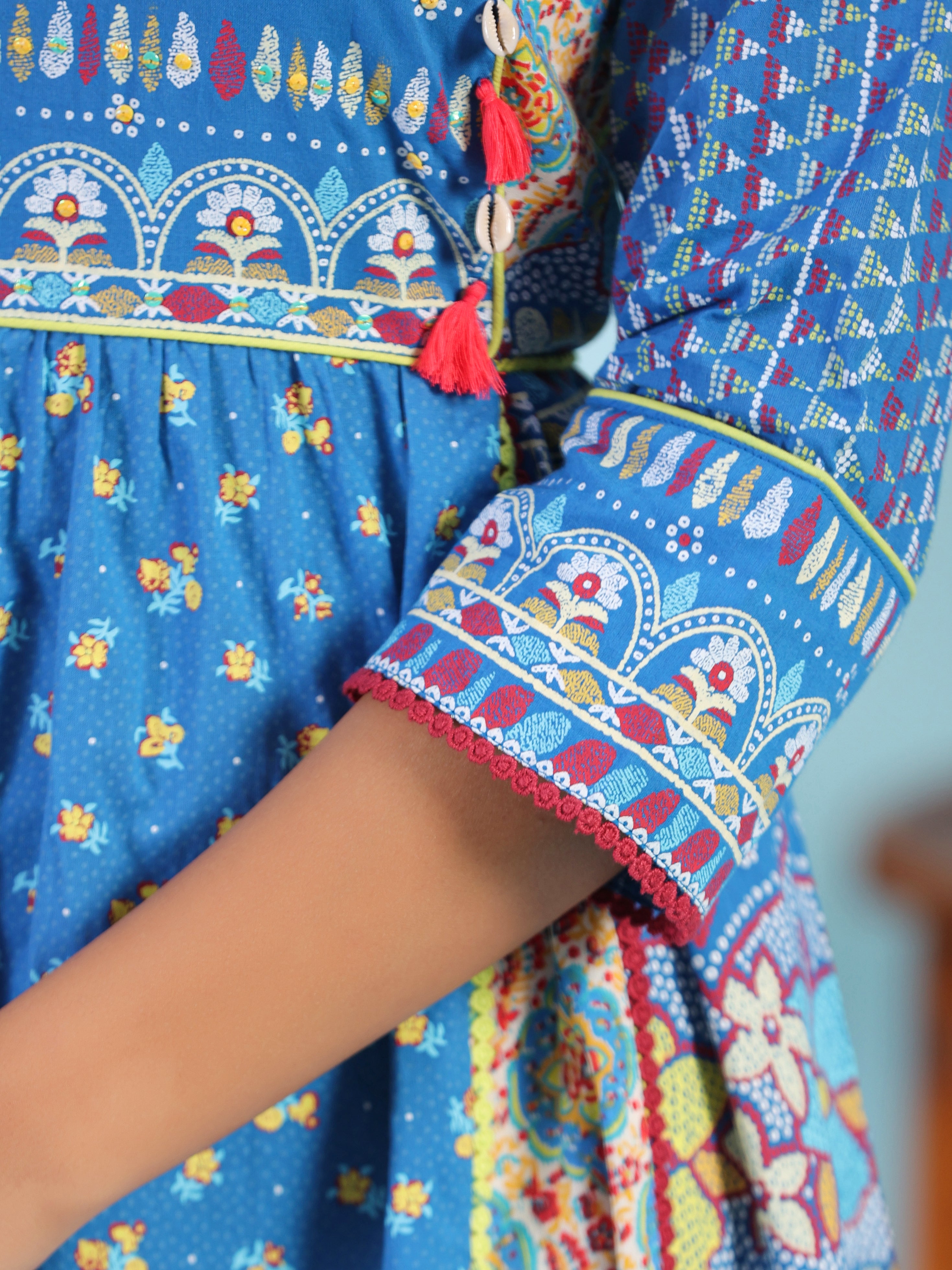 Juniper Women Blue Cotton Cambric Printed Dress