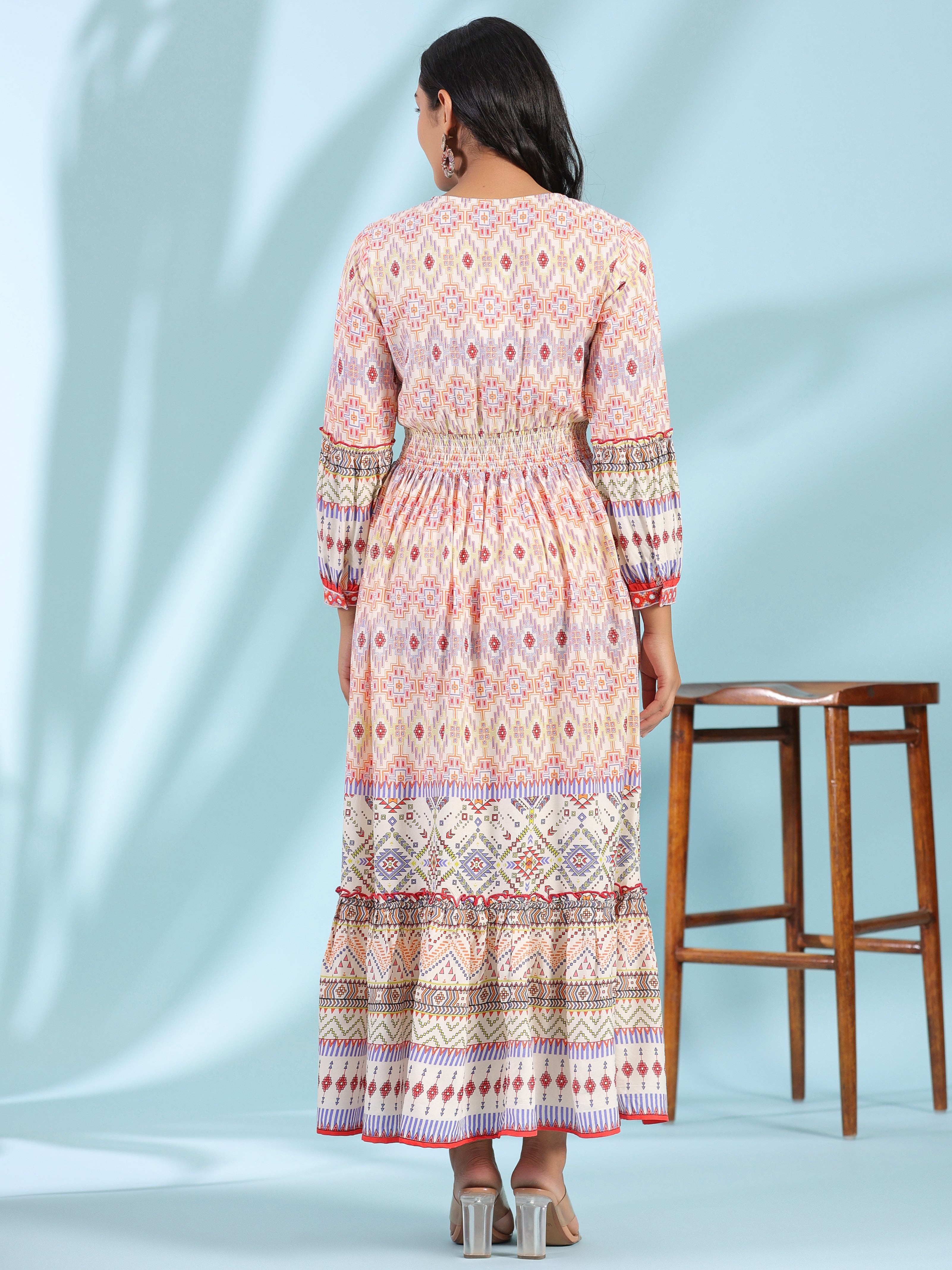 Juniper Women Off-White Rayon Printed Maxi Dress
