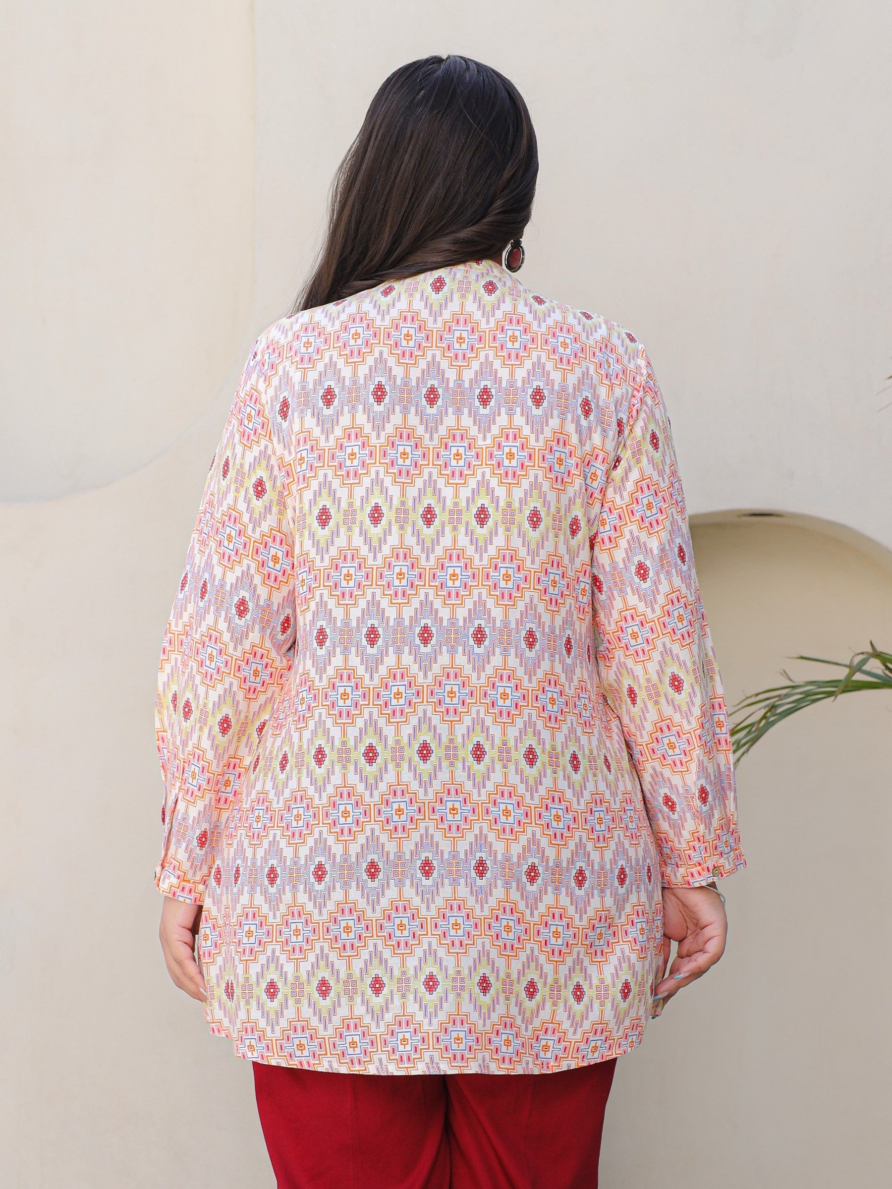 Ivory Geometric Printed A-Line Rayon Plus Size Tunic