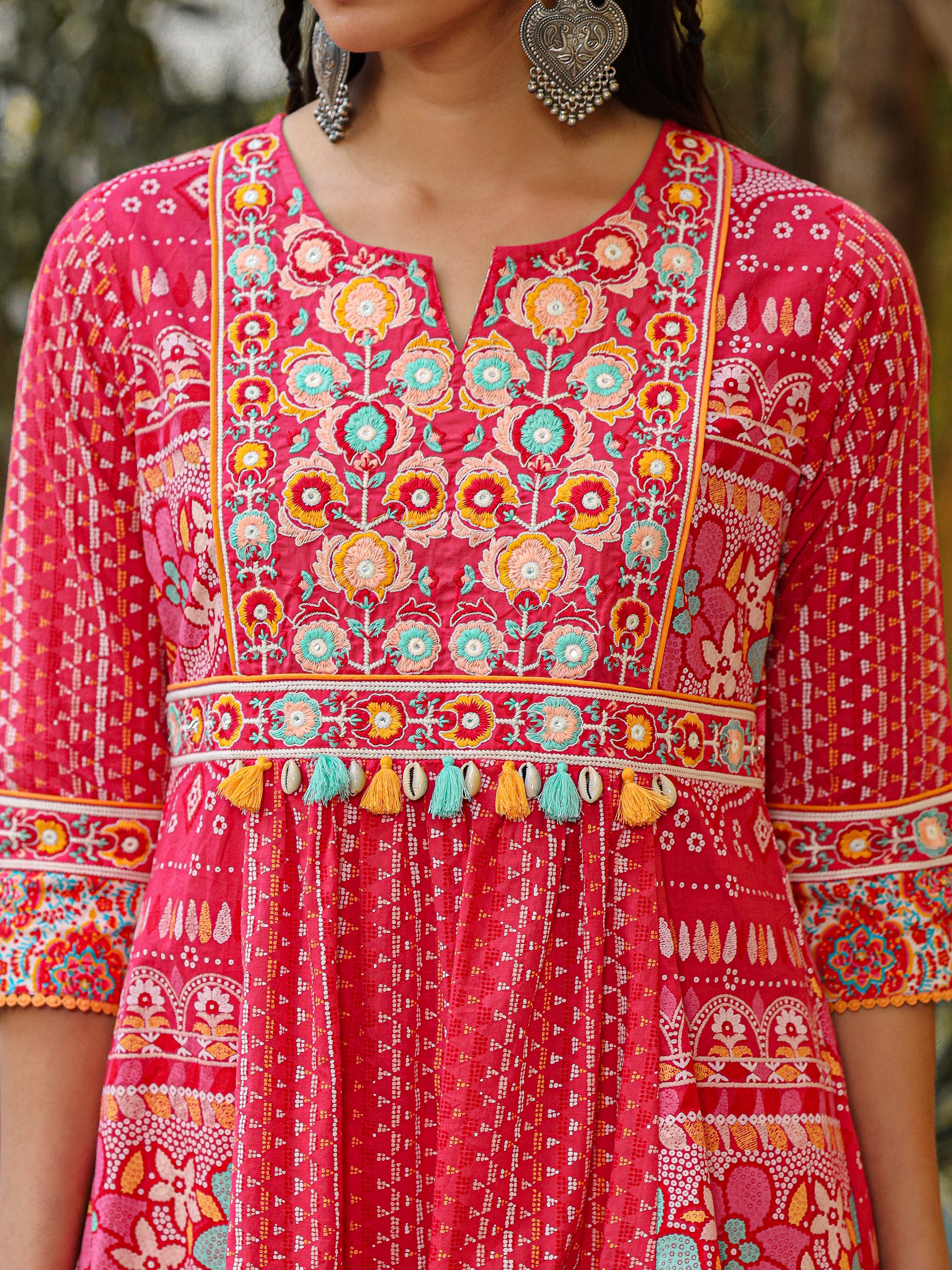 Pink Cotton Cambric printed & Embroidered Tunic