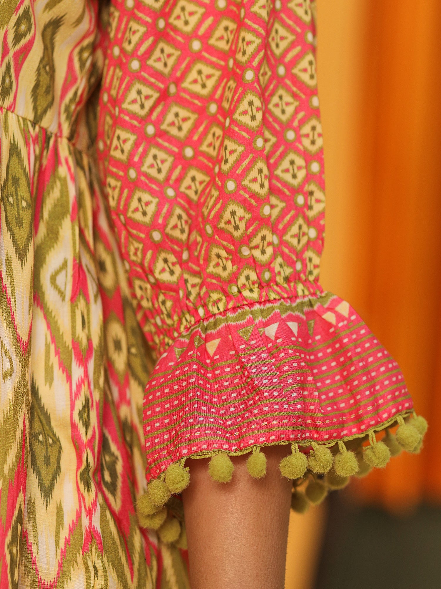 Ikat Printed & Embroidered Green Cotton Voile Peplum Tunic