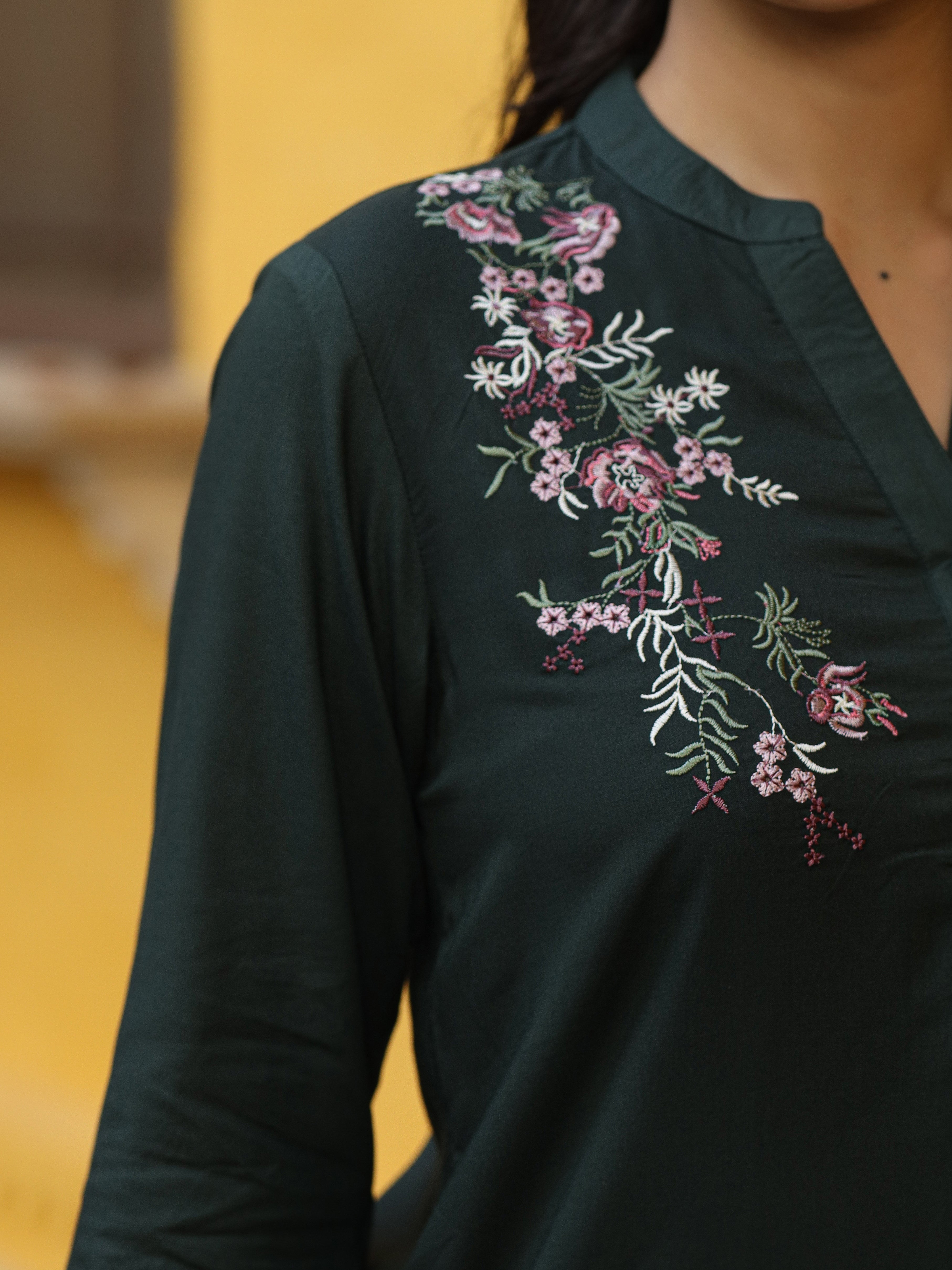 Juniper Green Modal Rayon Embroidered Tunic