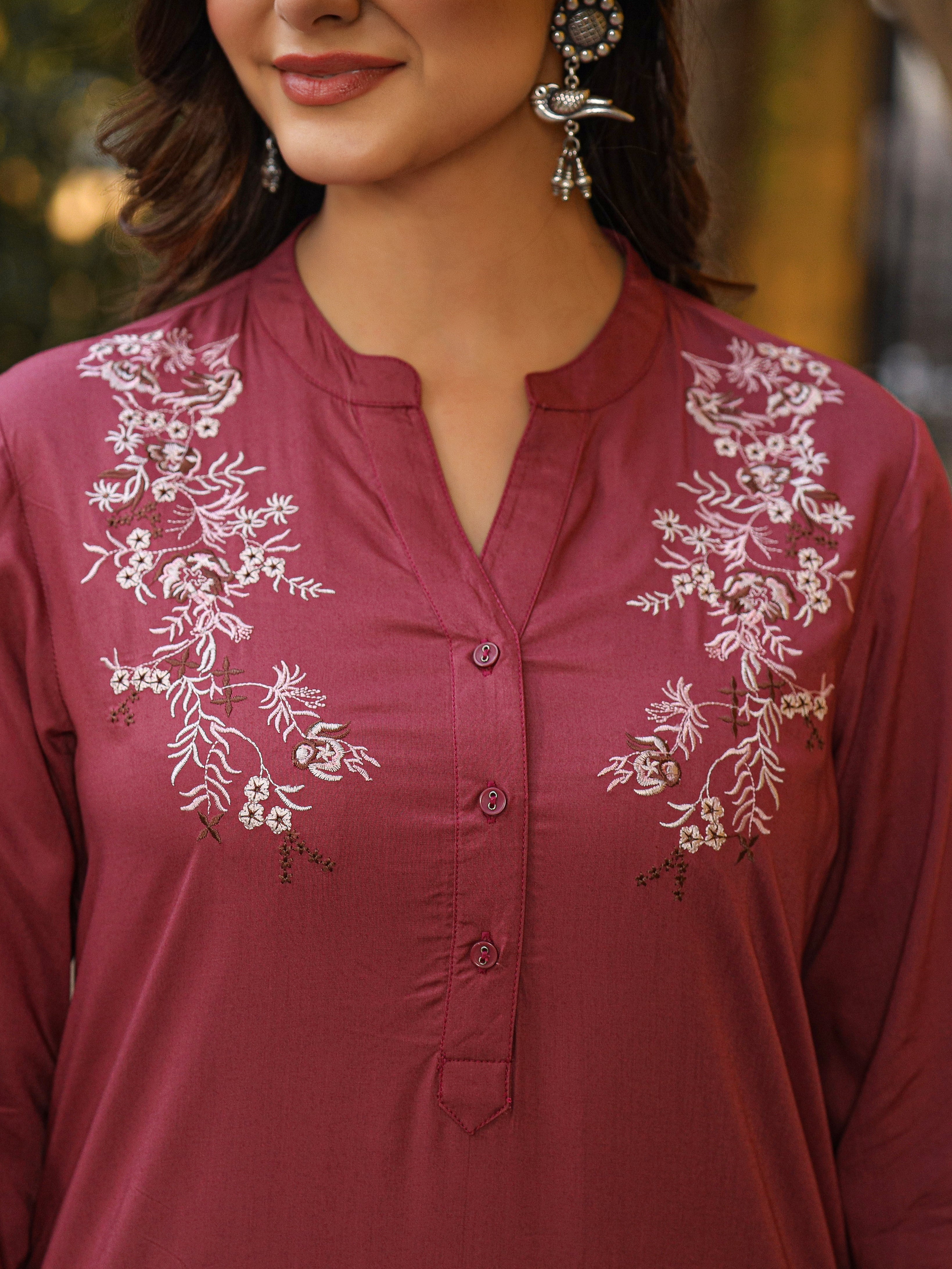 Juniper Onion Pink Modal Rayon Embroidered Tunic