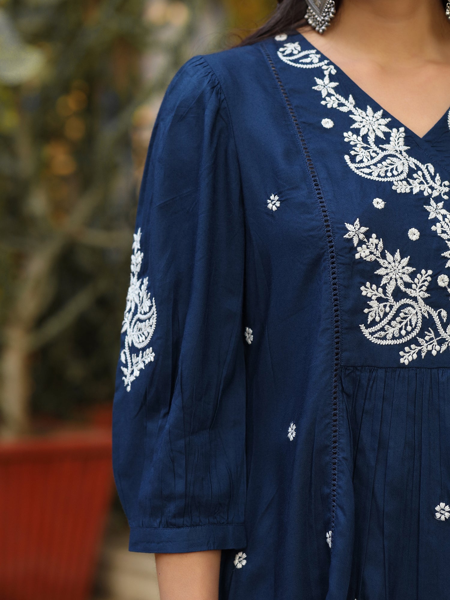 Navy Blue Rayon Embroidered Tunic