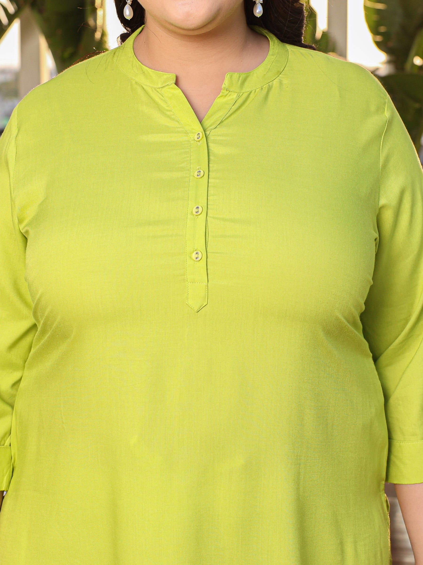 Lime Green Plus Size Straight Kurta Crafted With Rayon Fabric