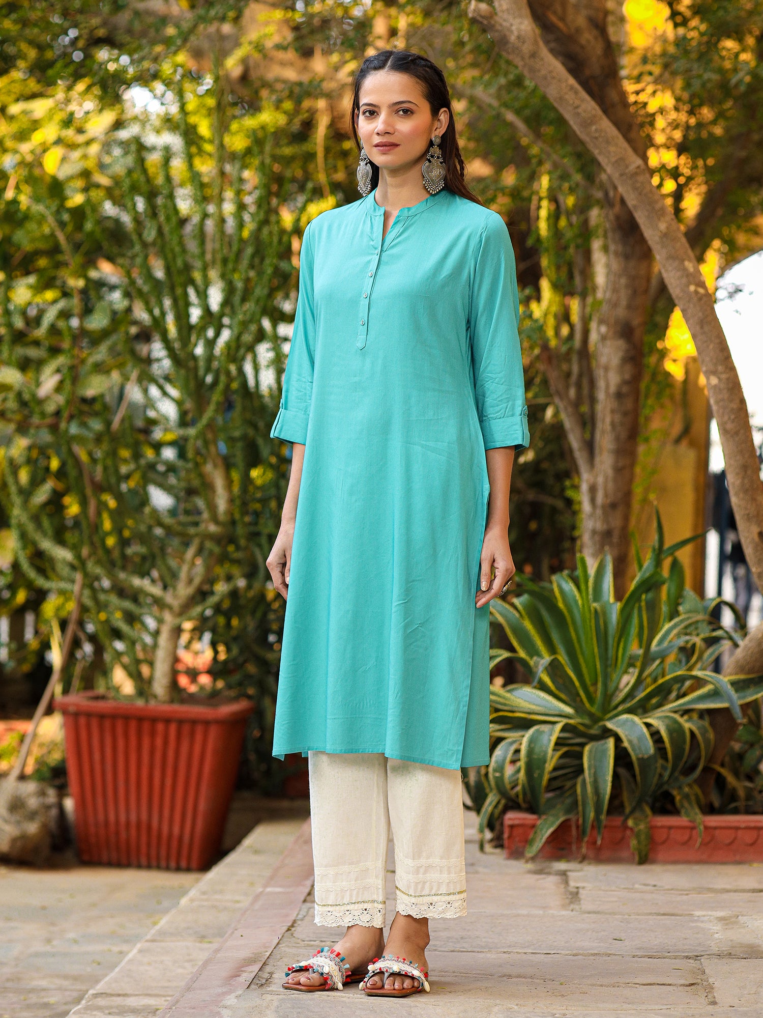 Juniper The Mishri Solid Teal Modal Rayon Kurta