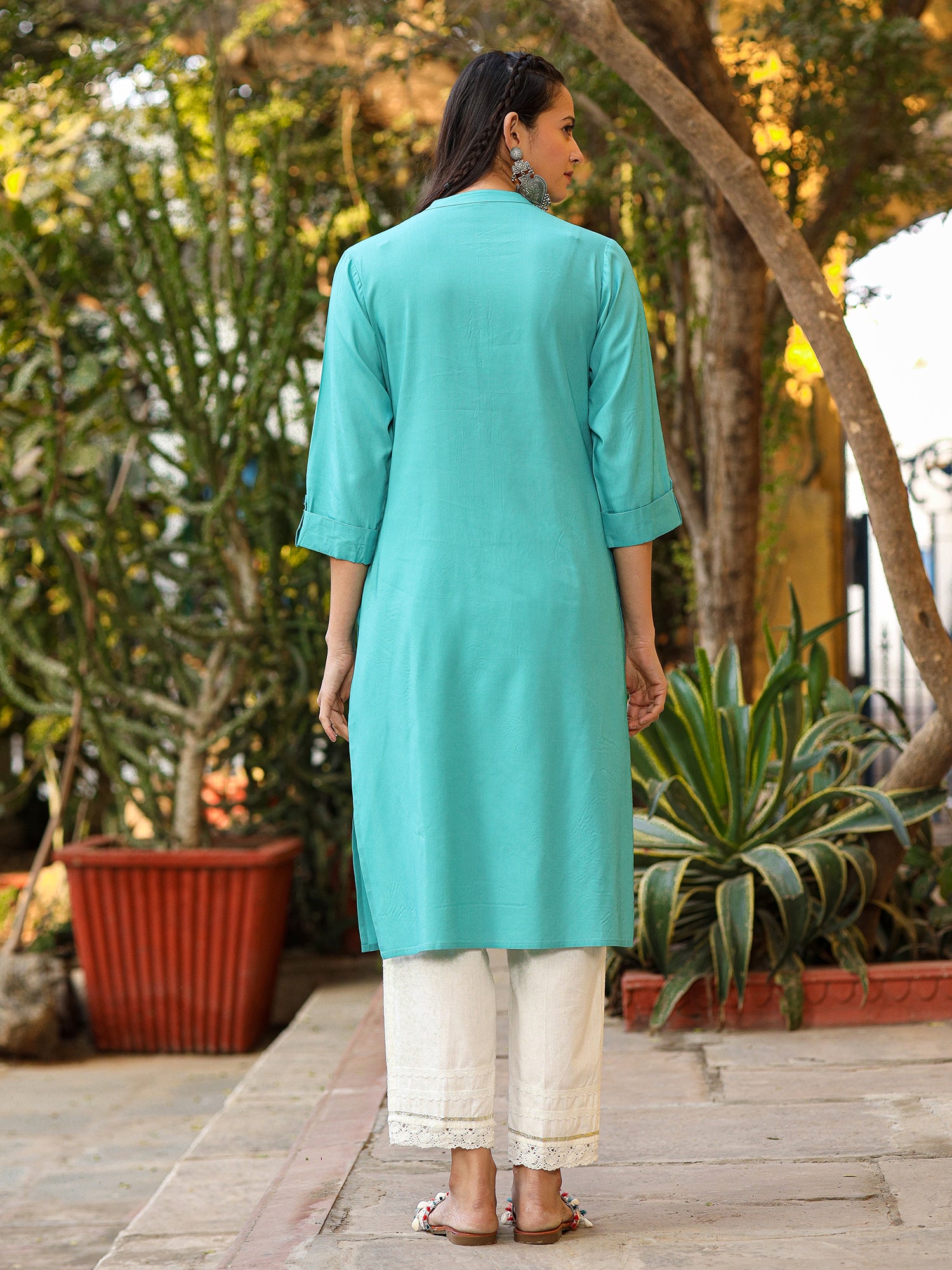 Juniper The Mishri Solid Teal Modal Rayon Kurta