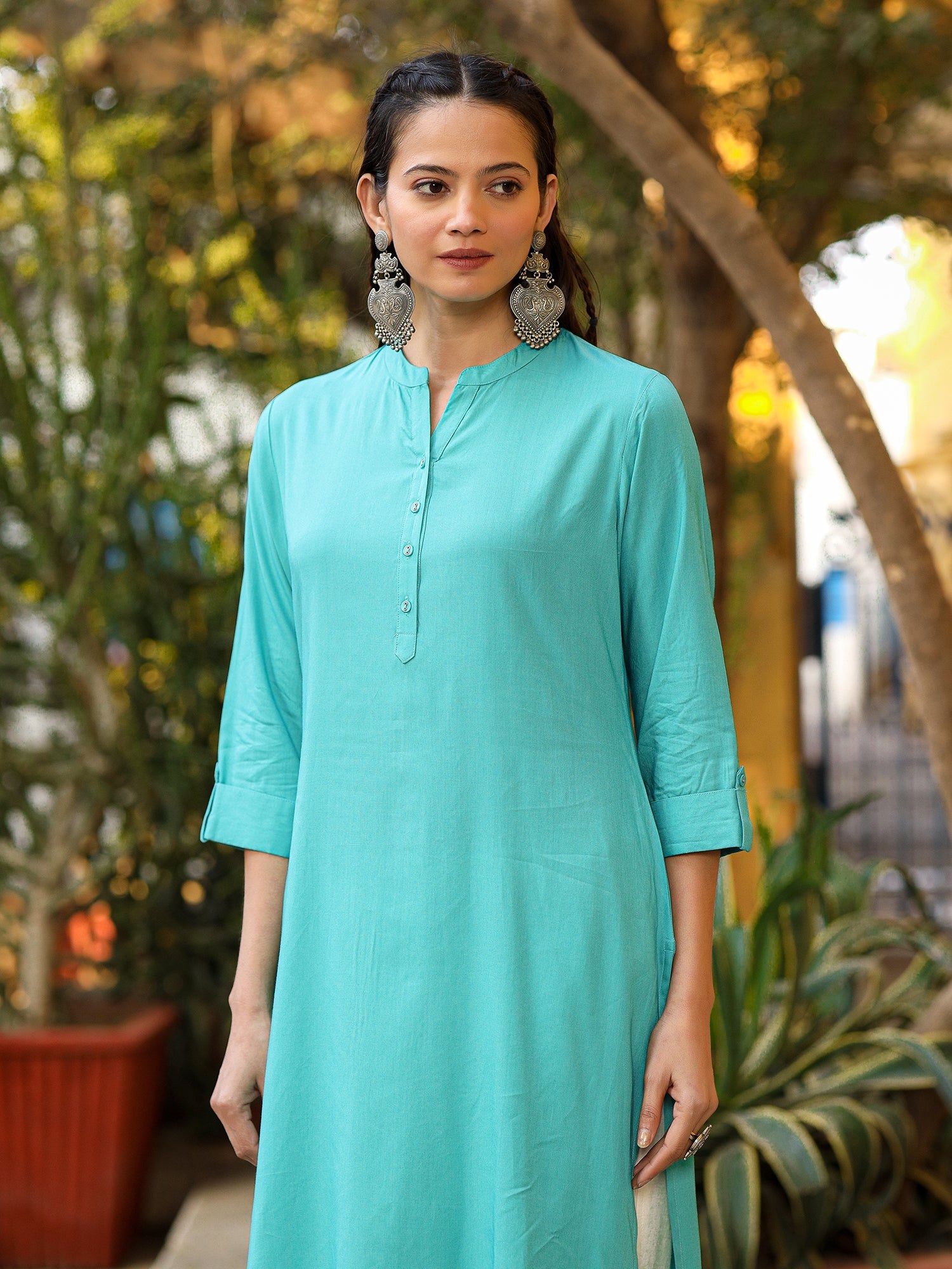 Juniper The Mishri Solid Teal Modal Rayon Kurta