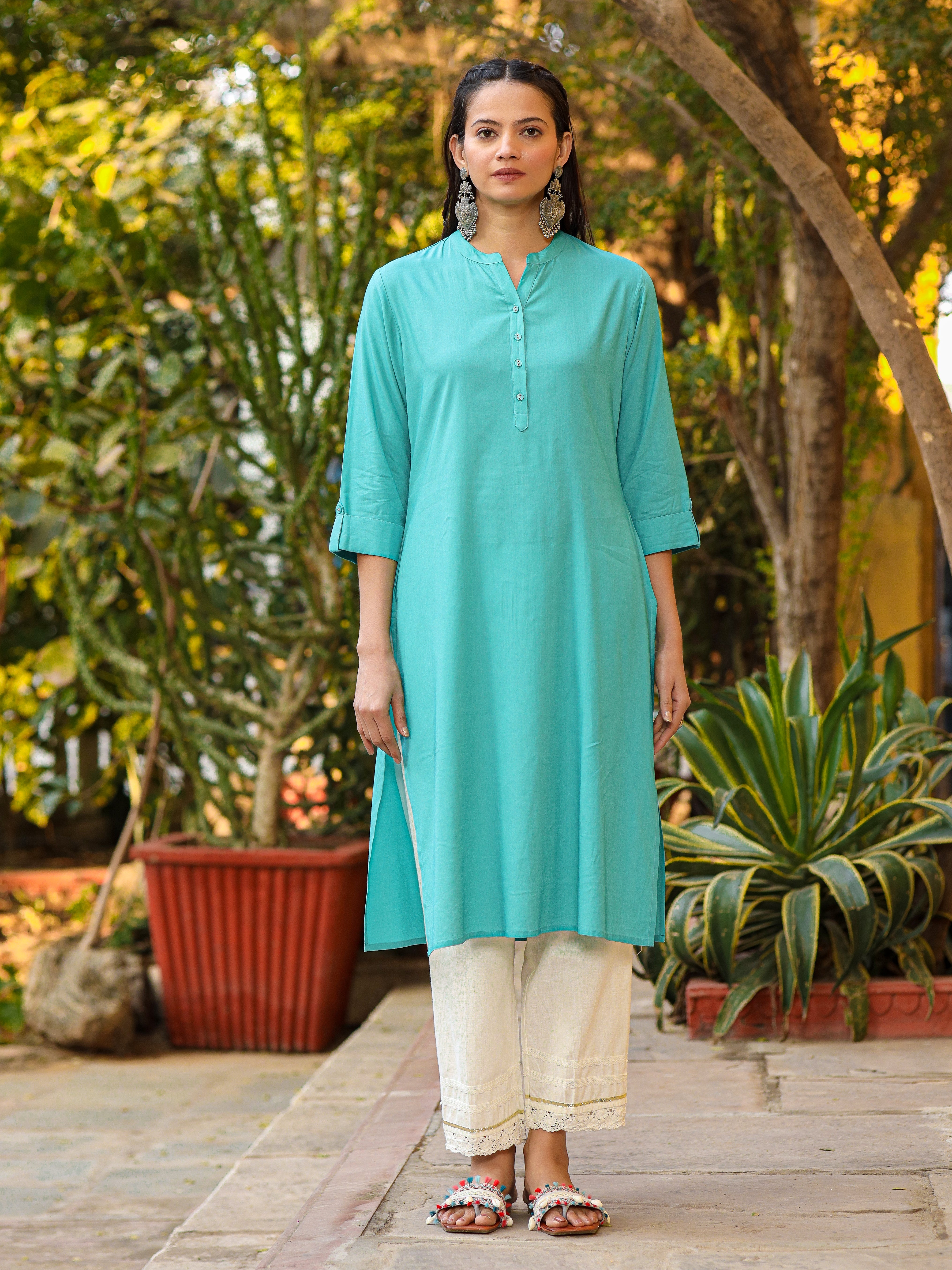 Juniper The Mishri Solid Teal Modal Rayon Kurta