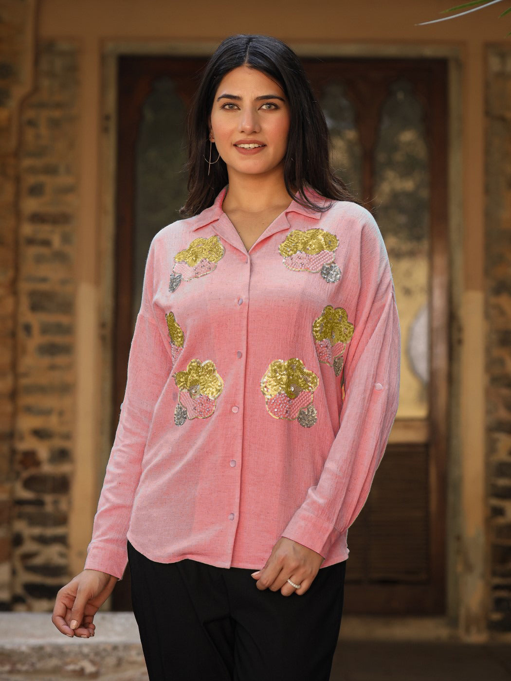 Rayon Flex Embroidered Women's Shirt