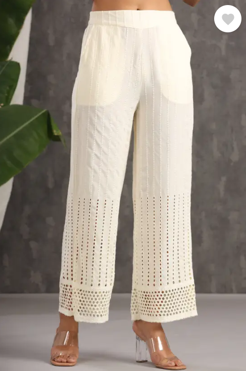 Ivory Solid Rayon Flared Ankle-Length Palazzo.