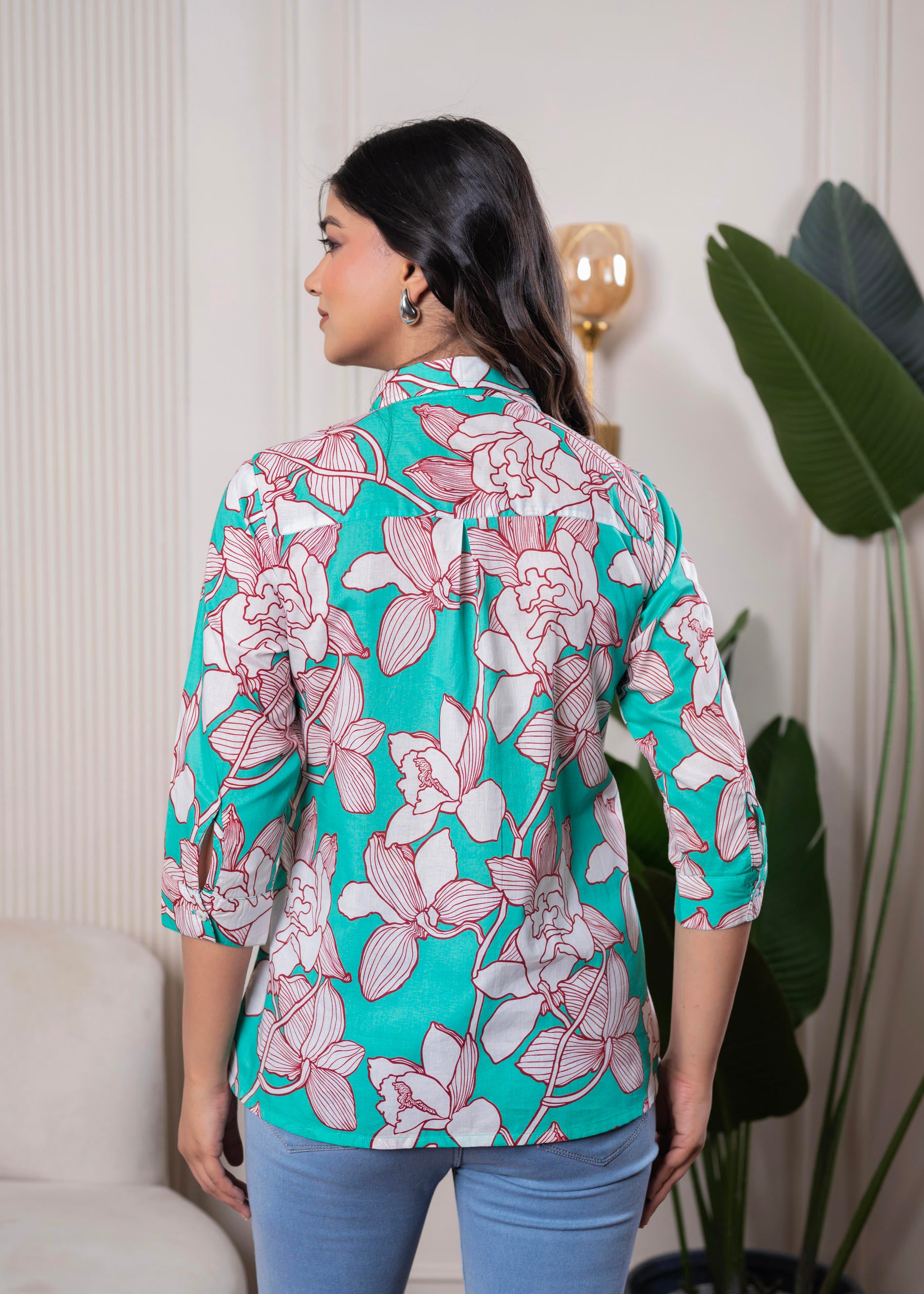 Lamora Turquoise Floral Button-Down Shirt