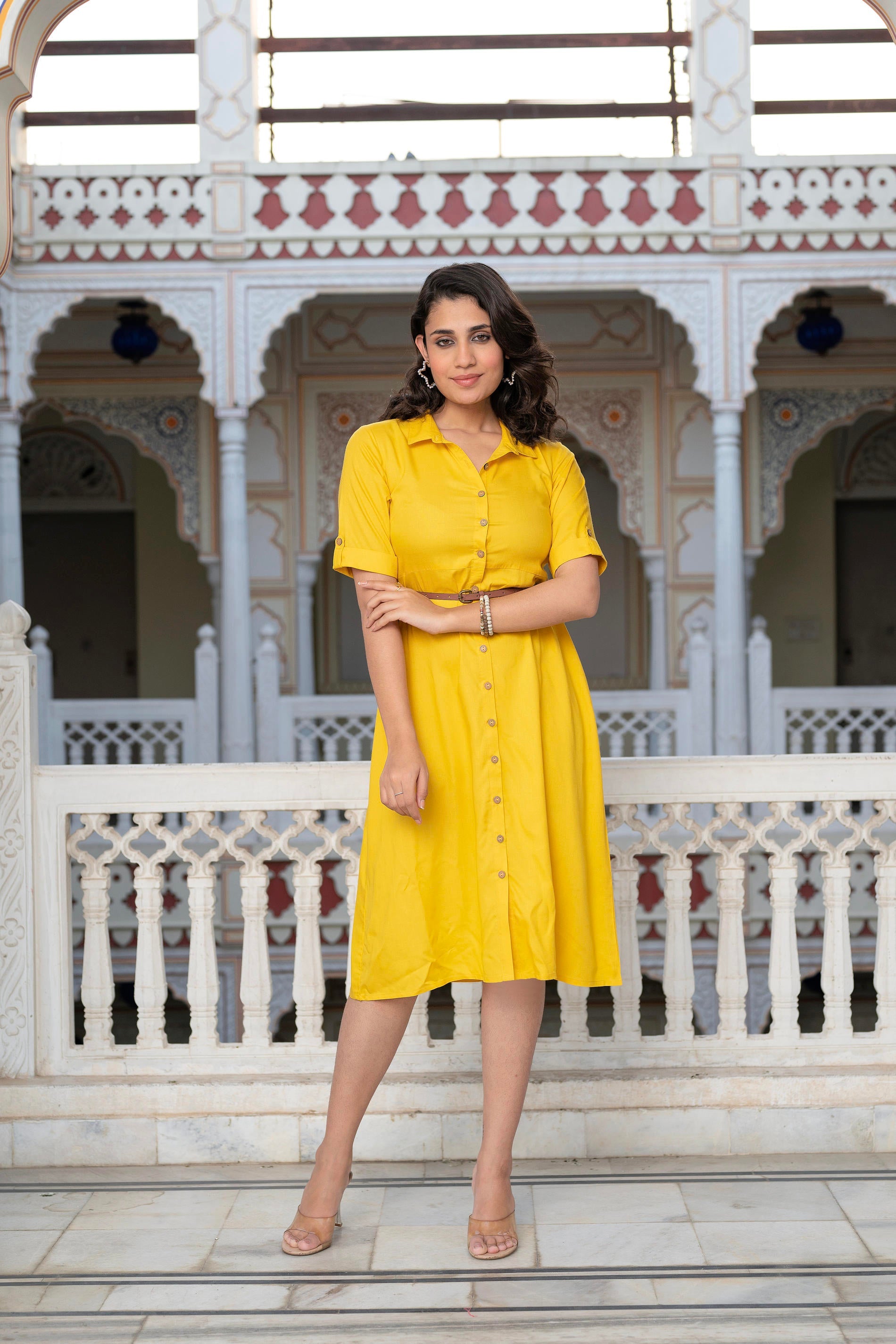 Lamora Mustard Yellow Shirt Dress