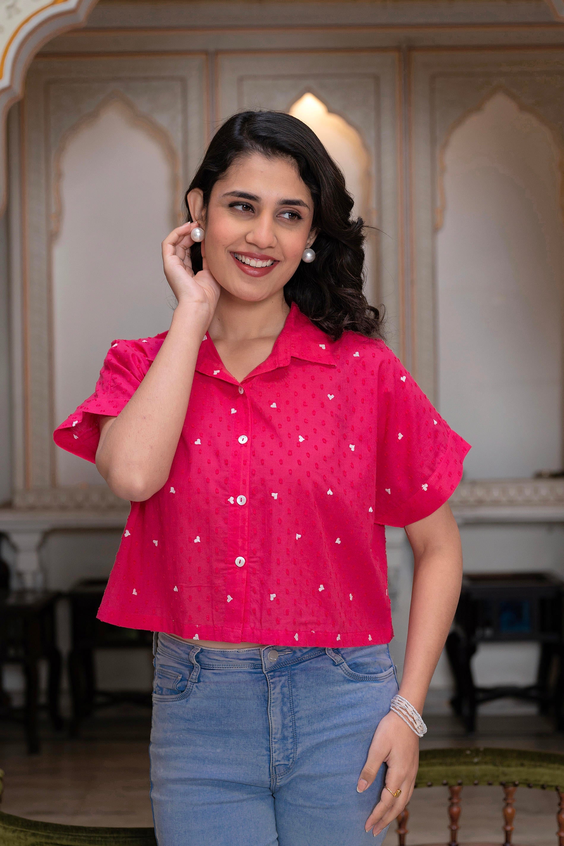 Lamora Pink Heart Sprinkles Boxy Shirt Top