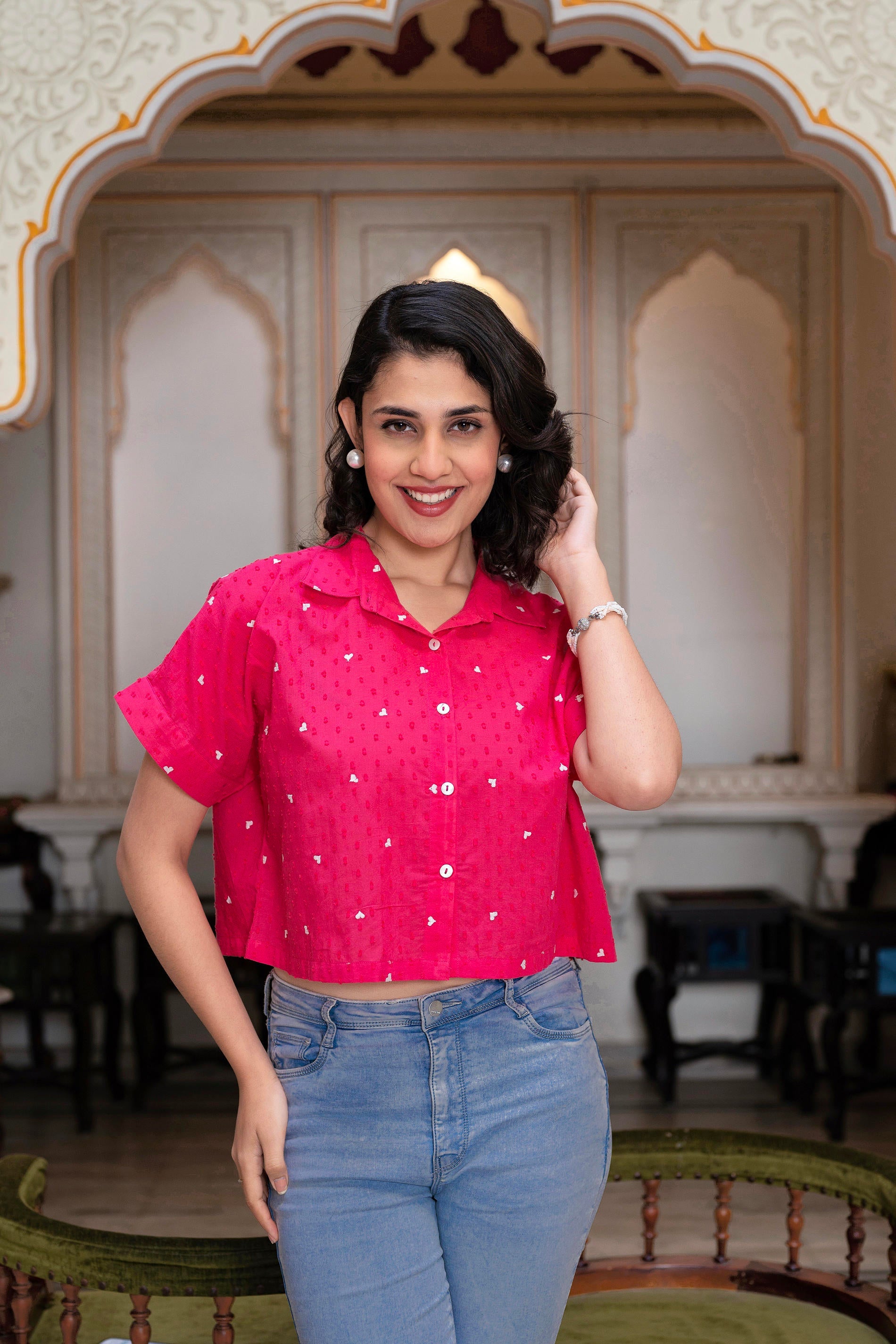 Lamora Pink Heart Sprinkles Boxy Shirt Top