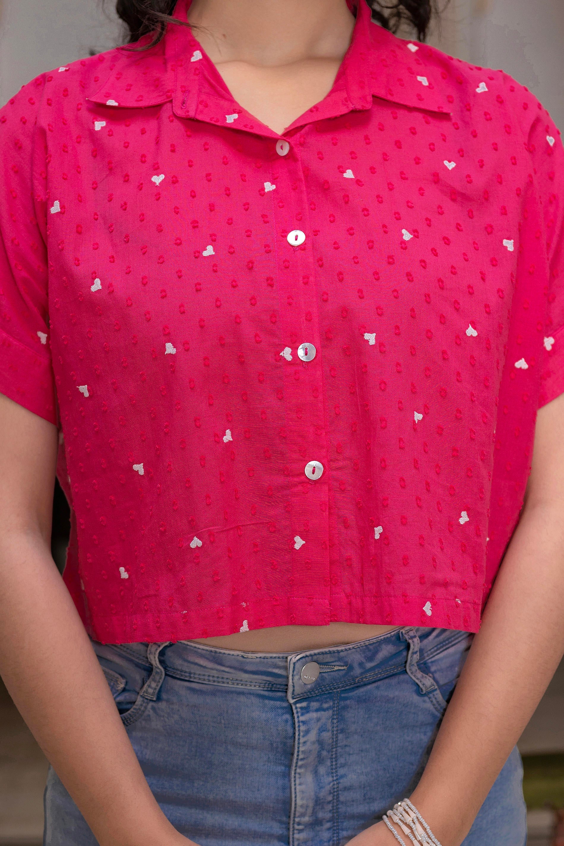 Lamora Pink Heart Sprinkles Boxy Shirt Top