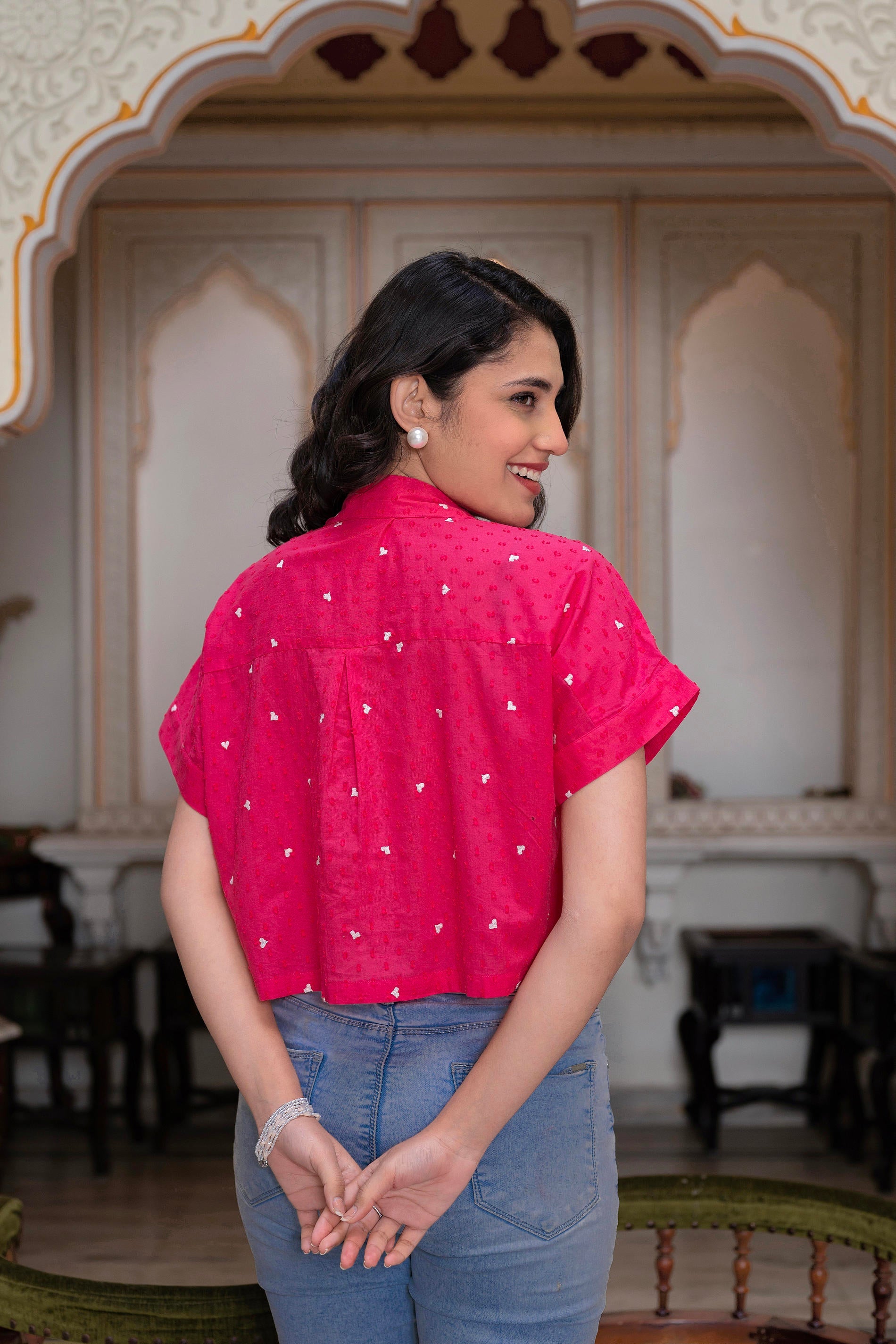 Lamora Pink Heart Sprinkles Boxy Shirt Top