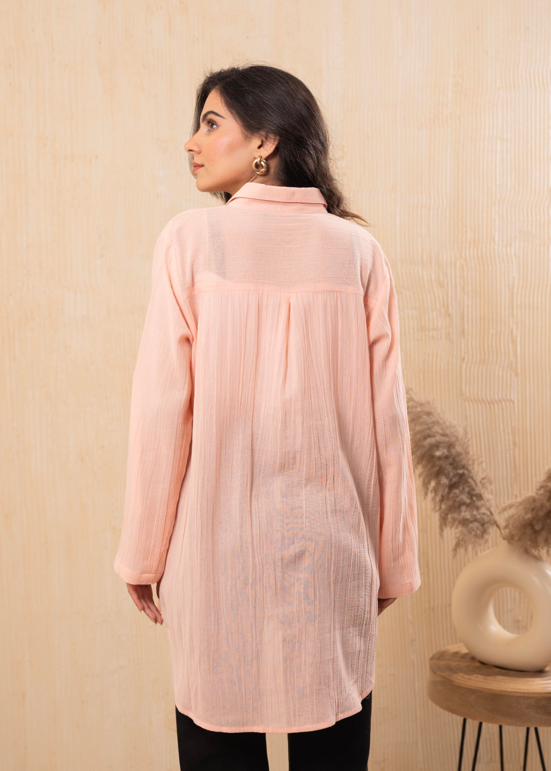Lamora Soft Peach Oversized Relaxed Shirt Tunic