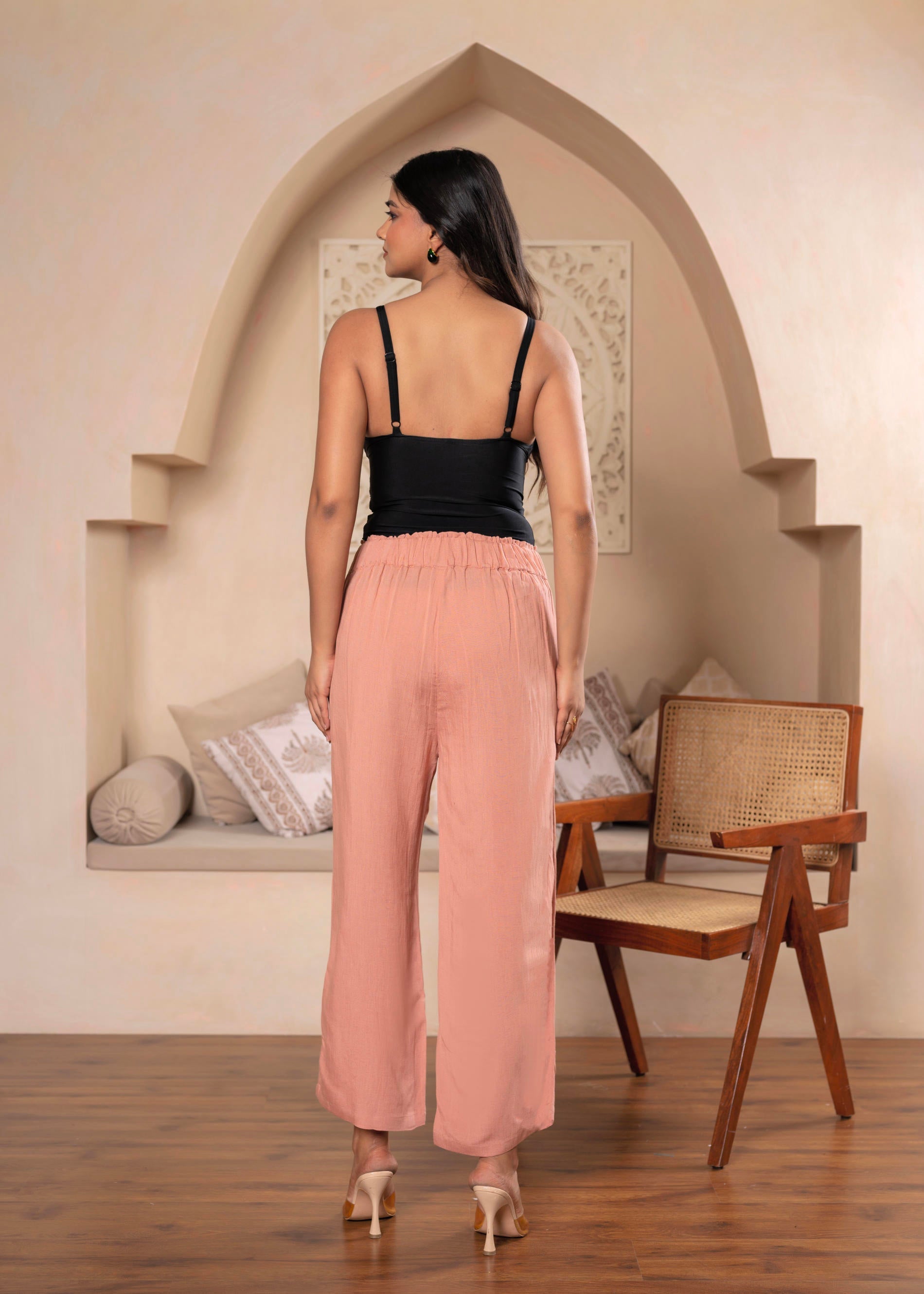 Lamora Women’s Peach Wide-Leg palazzo with utility pockets